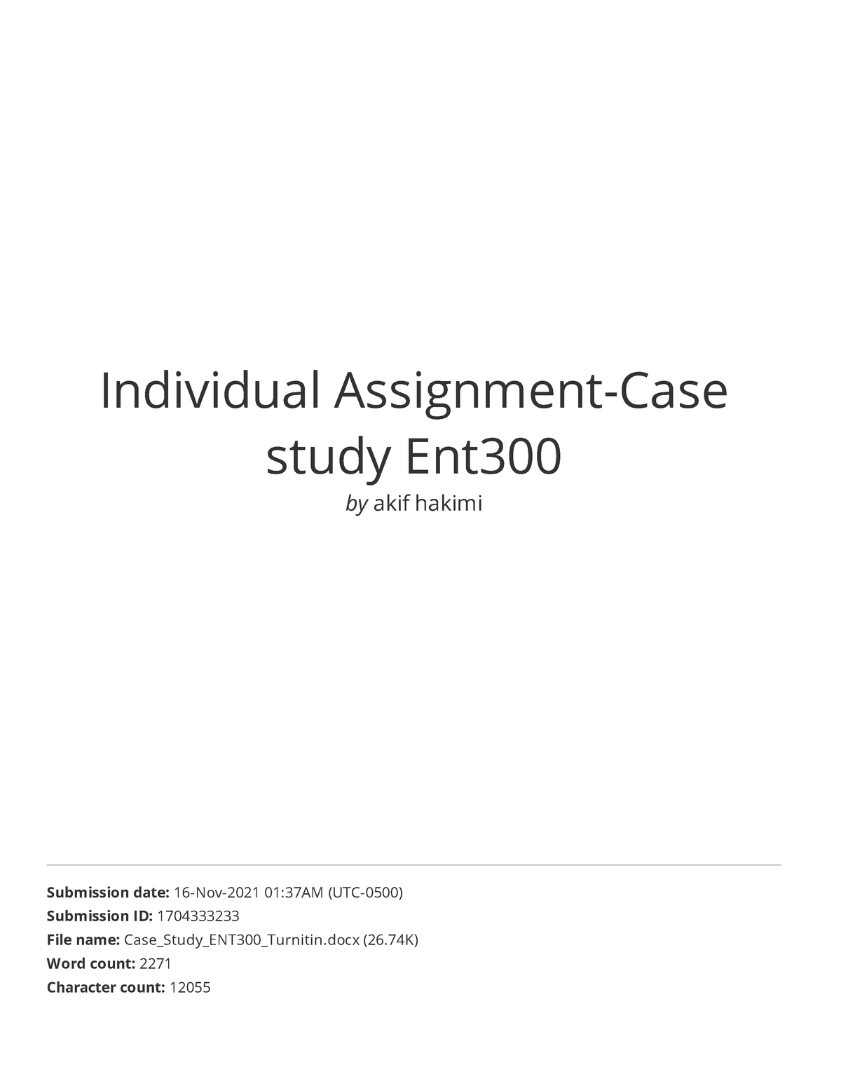 ent300 individual assignment report