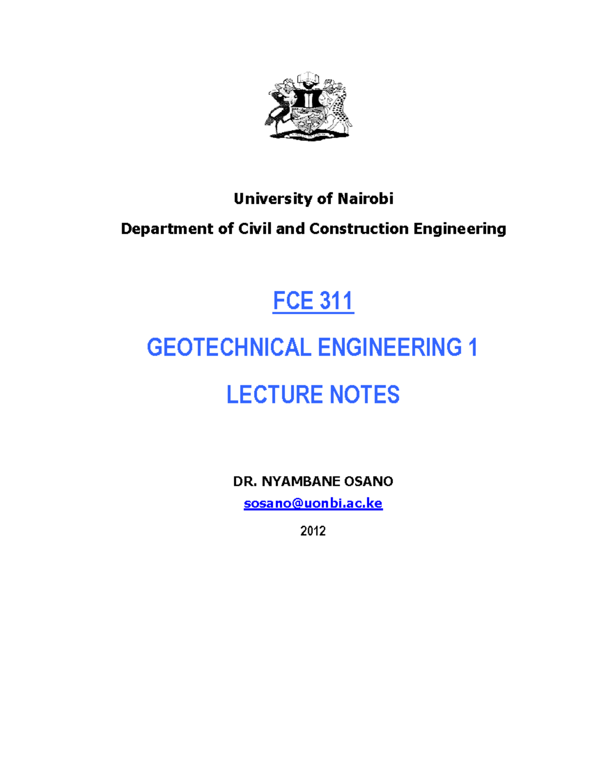 FCE 311 Geotechnical Engineering 1 - - Studocu