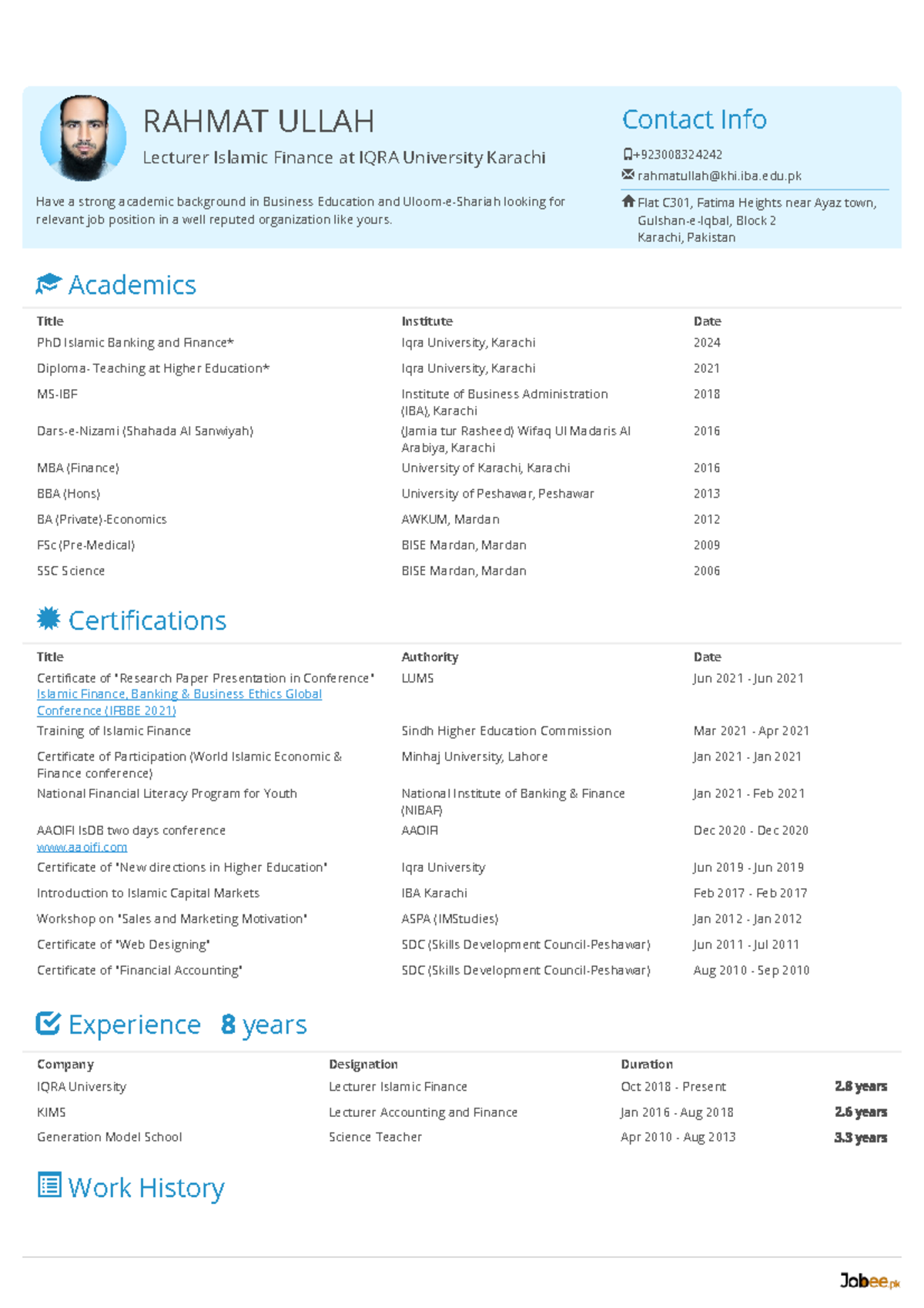 CV Rahmat Ullah - Curriculum Vitae - Islamic banking - IU - Studocu