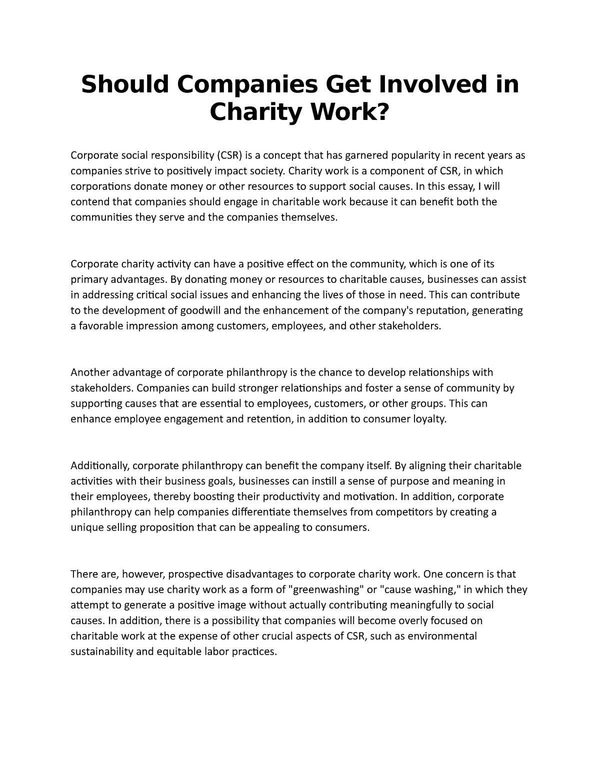 essay about organising a charity work