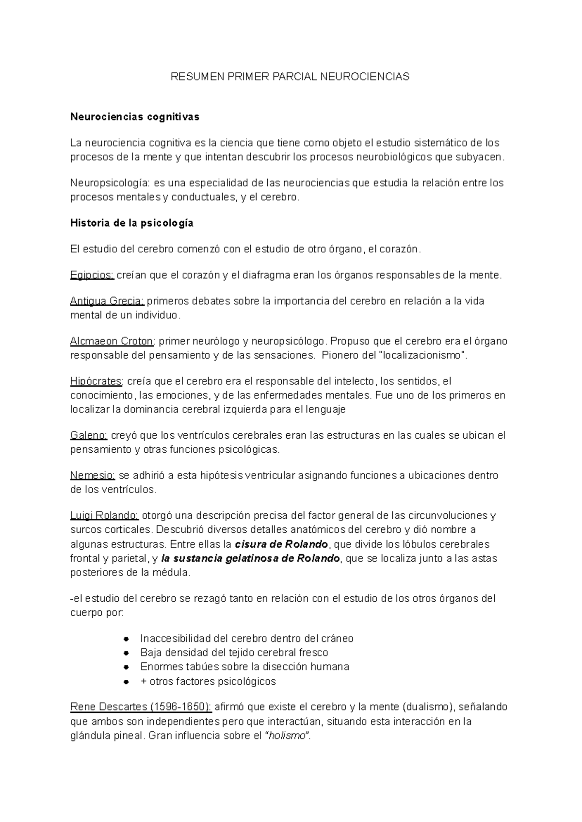 Resumen 1er Parcial Neurociencias - RESUMEN PRIMER PARCIAL ...