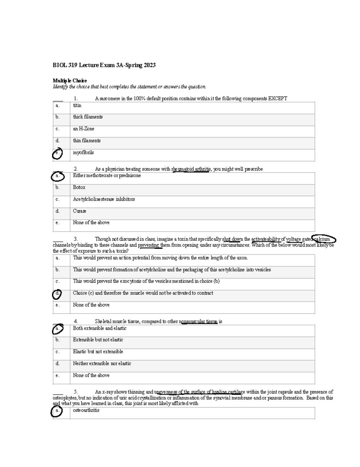 Exam IIIa - nnnnnnnnnnnnnn - BIOL 319 Lecture Exam 3A-Spring 2023 ...