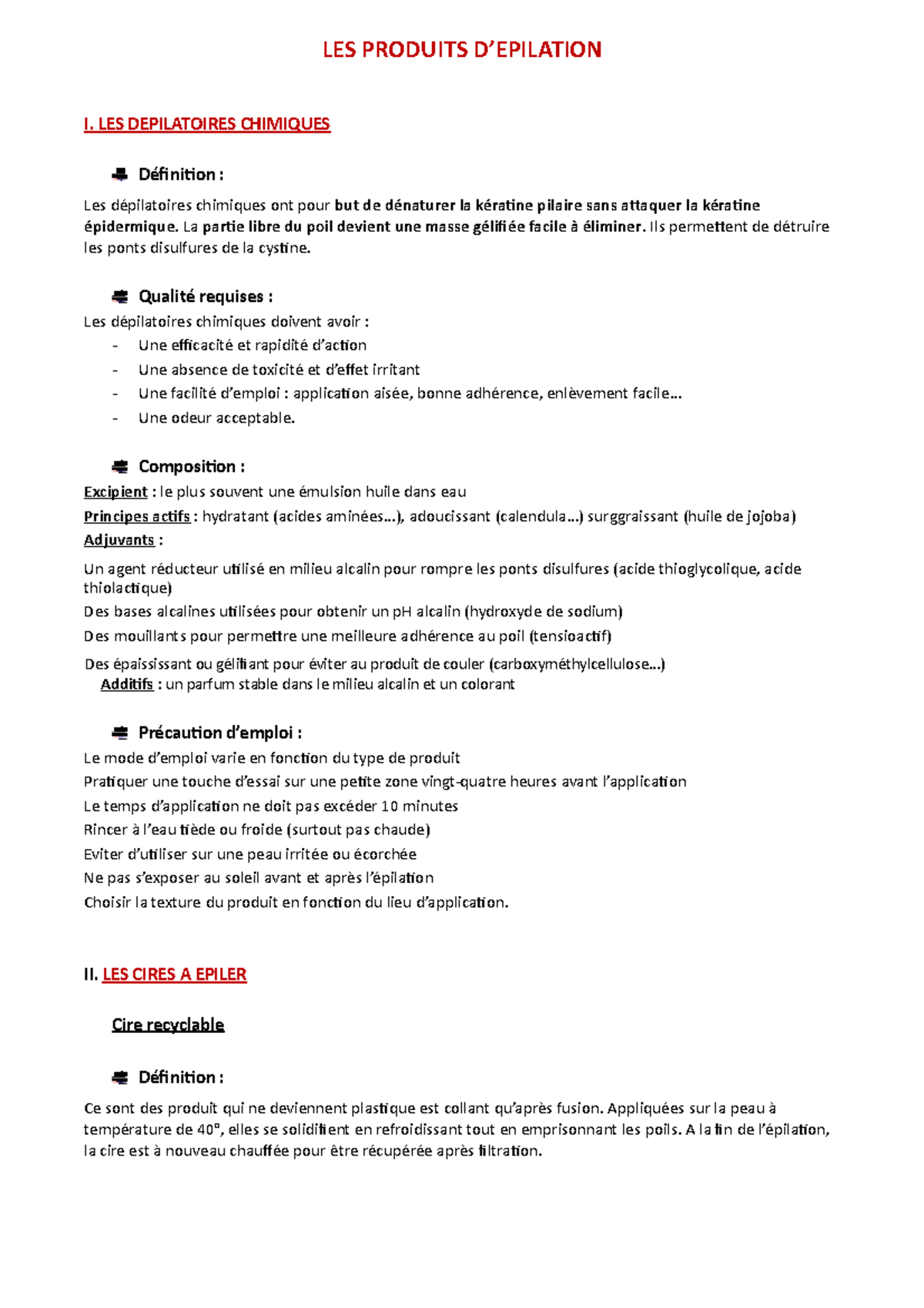 Produits Epilation LES PRODUITS D’EPILATION I. LES DEPILATOIRES