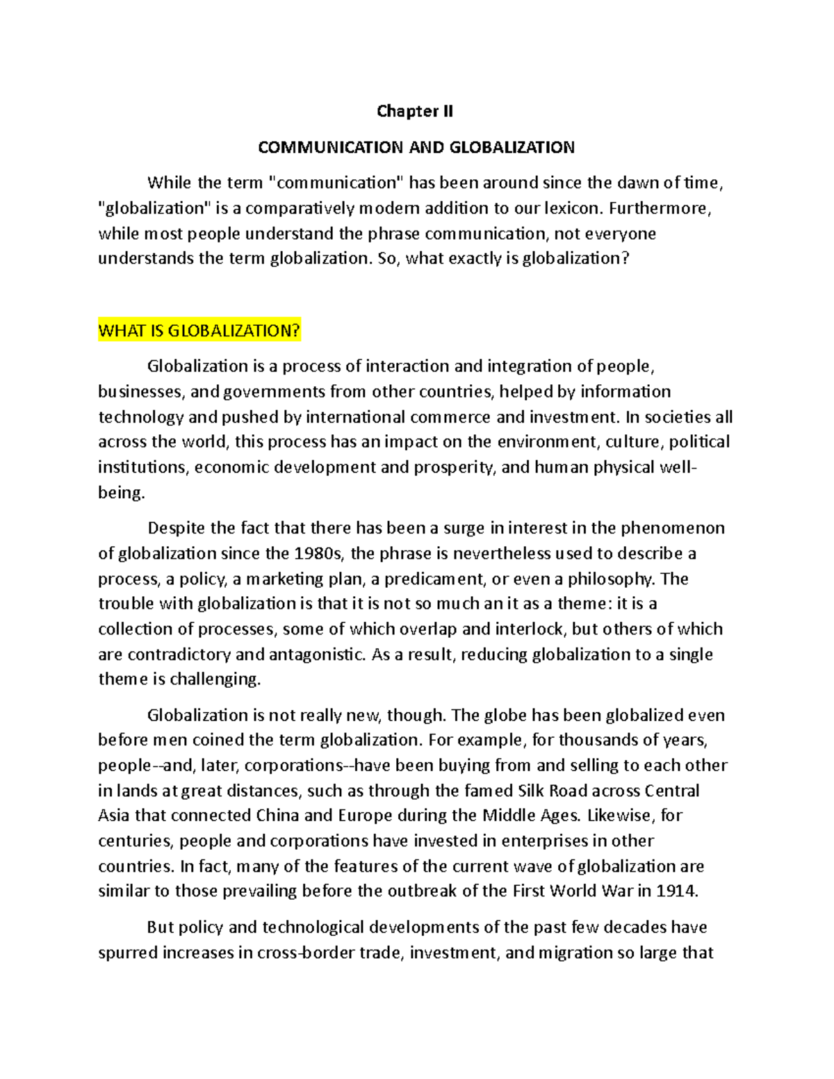 Purposive Communication Chapter 2 Chapter Ii Communication And Globalization While The Term 