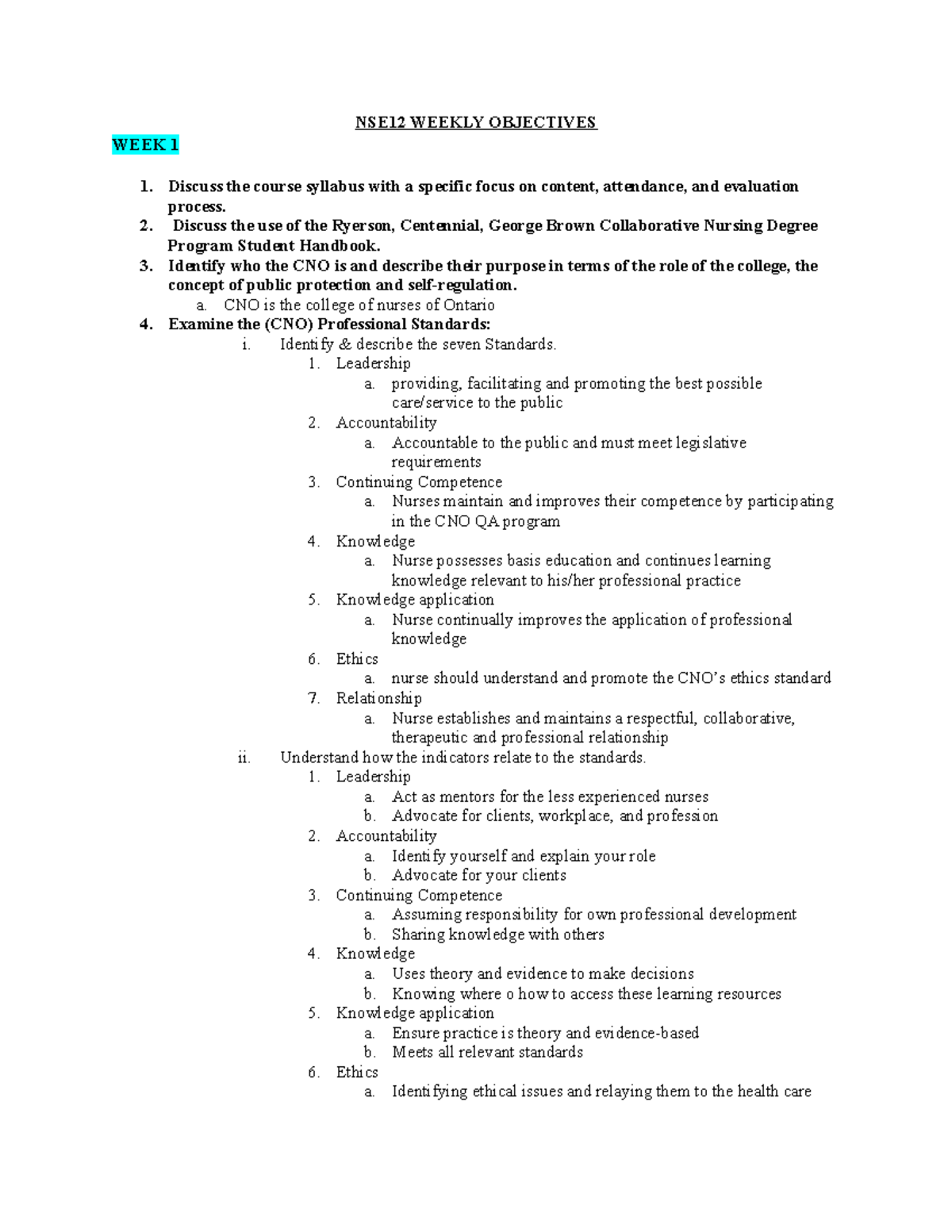 NSE12 Weekly Objectives - NSE12 WEEKLY OBJECTIVES WEEK 1 Discuss the ...