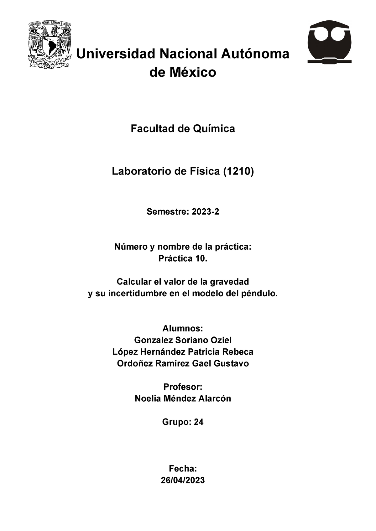 Practica 10 LAB DE Fisica - Universidad Nacional Autónoma De México ...