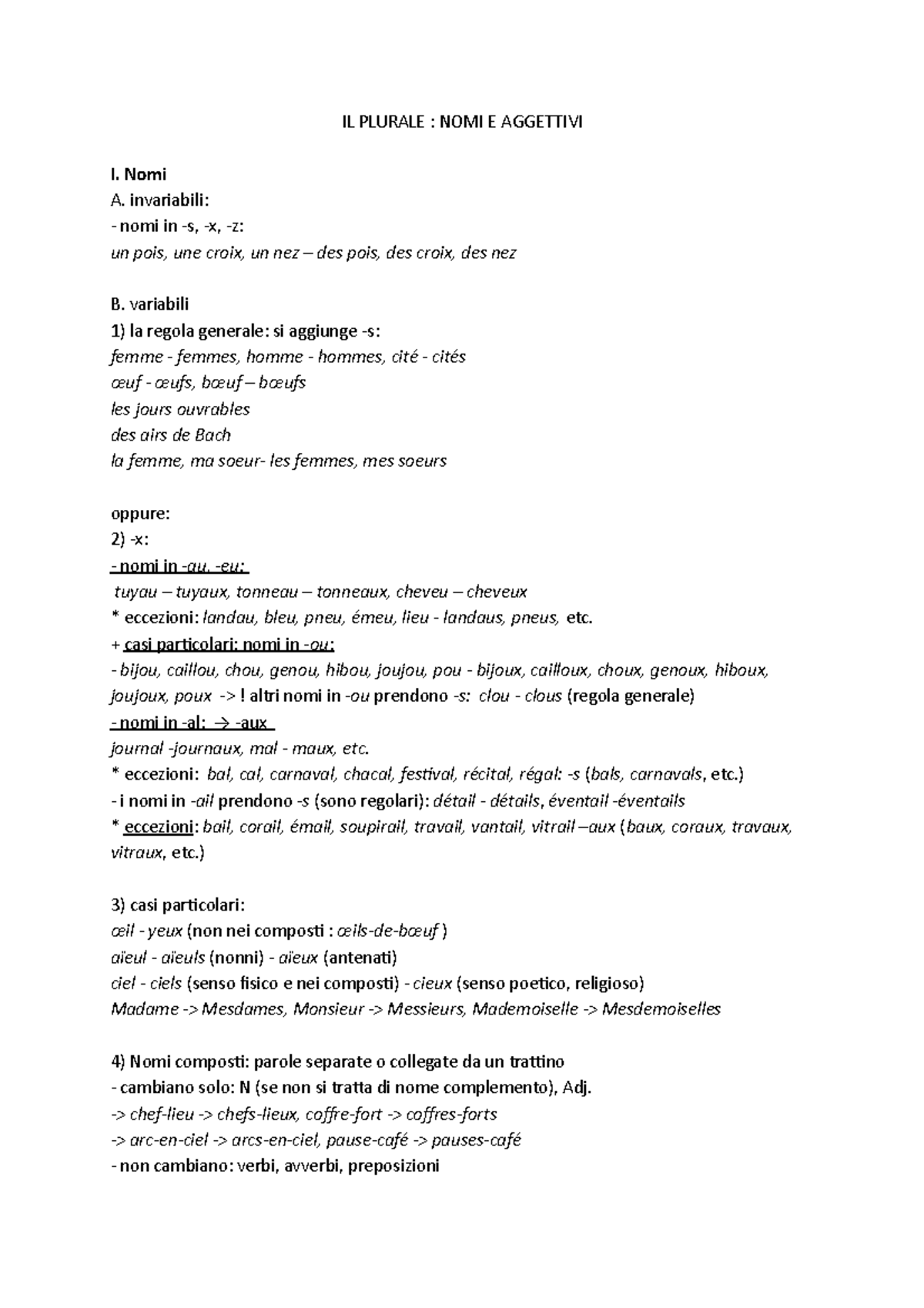 Il plurale IL PLURALE NOMI E AGGETTIVI I. Nomi A. invariabili nomi