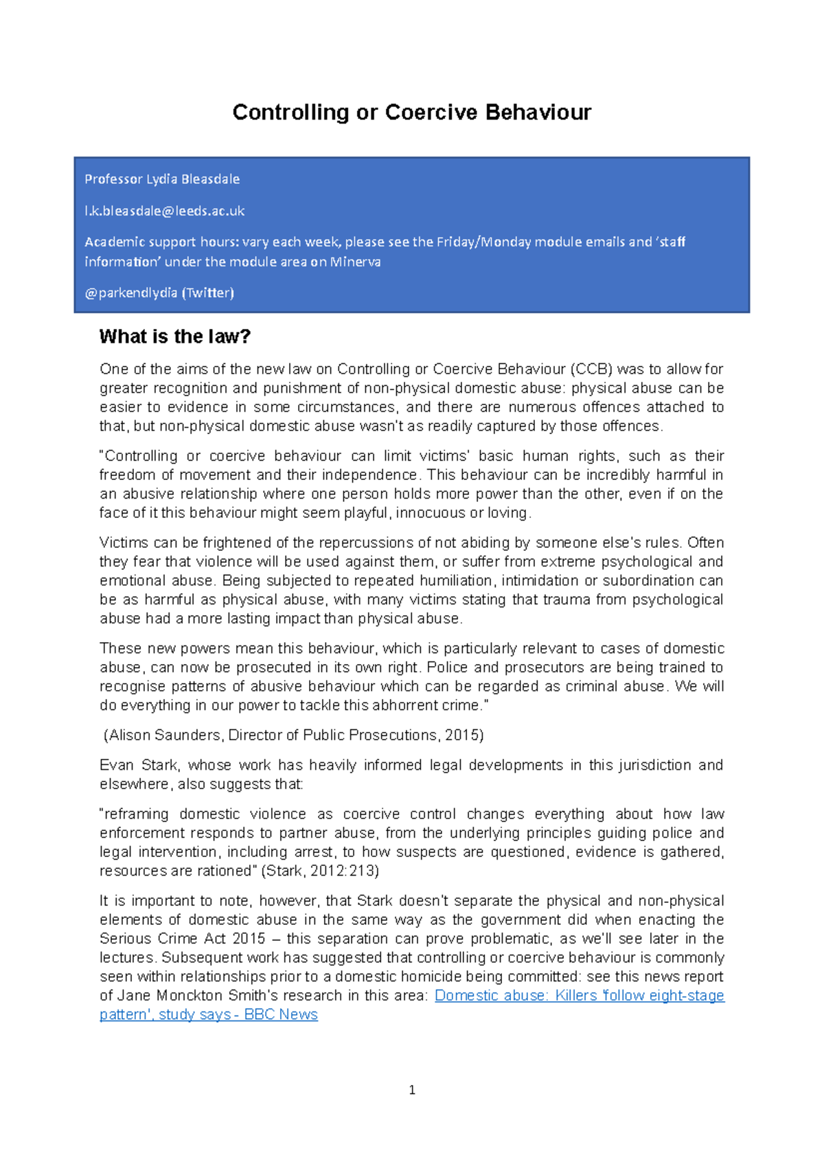 Controlling or coercive behaviour lecture handout Controlling or