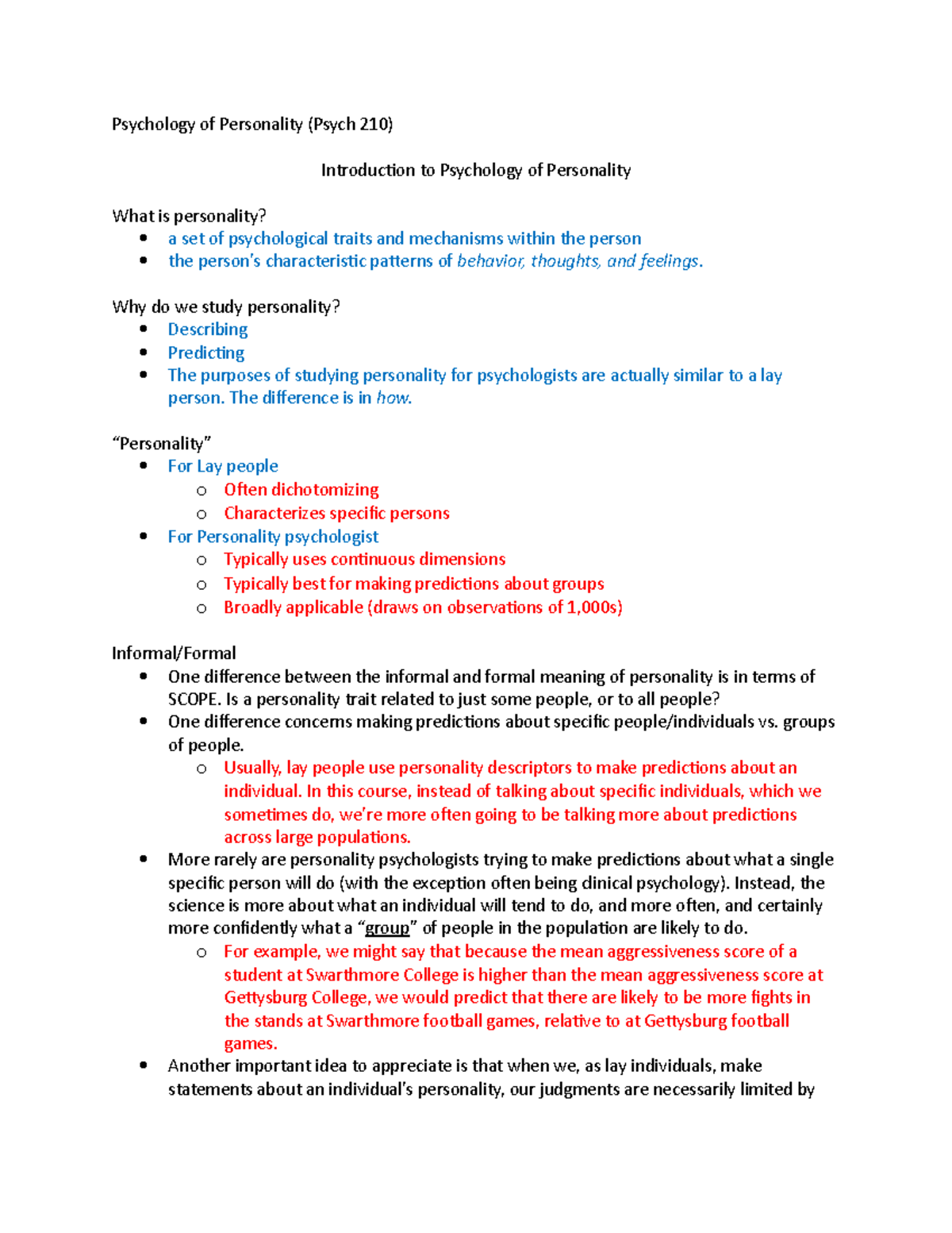 Introduction To Psych Of Personality - Why Do We Study Personality 