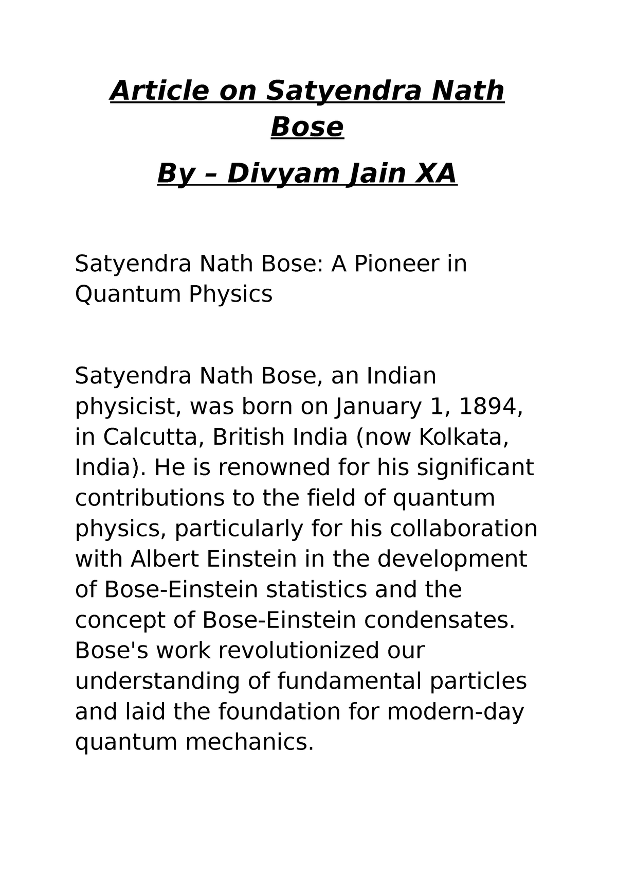 satyendra nath bose essay in english pdf