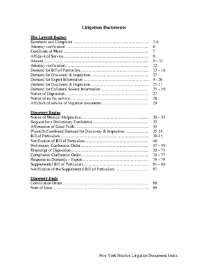 Handout - Complaint and Answer - Litigation Documents SUPREME COURT OF ...