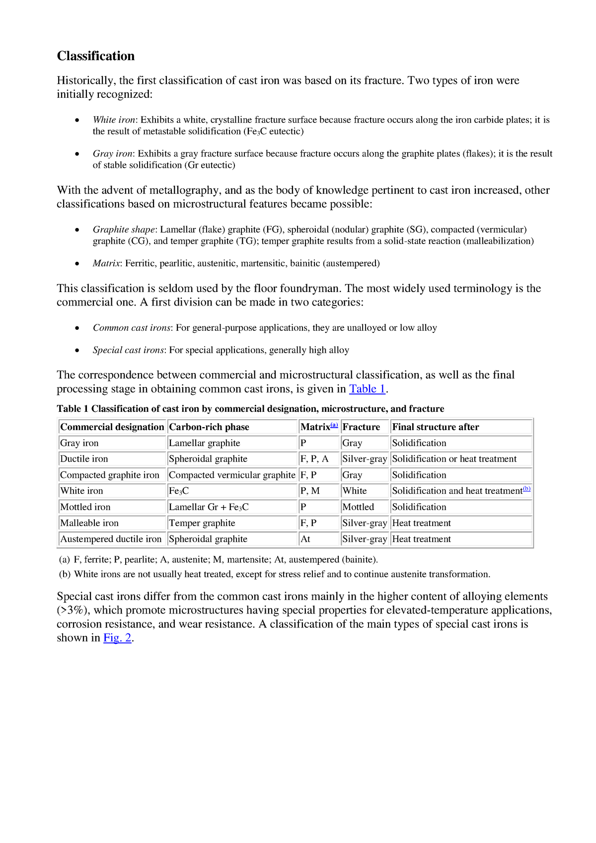 Castirons Exercise description Classification Historically, the