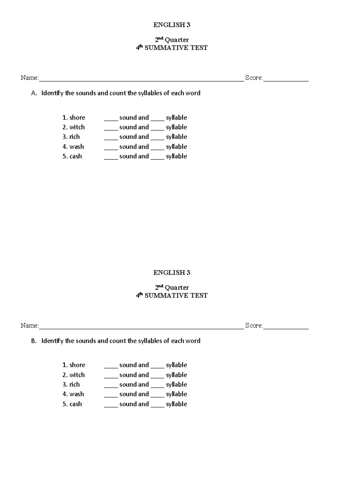 496766108 4th sum English - ENGLISH 3 2 nd Quarter 4 th SUMMATIVE TEST ...