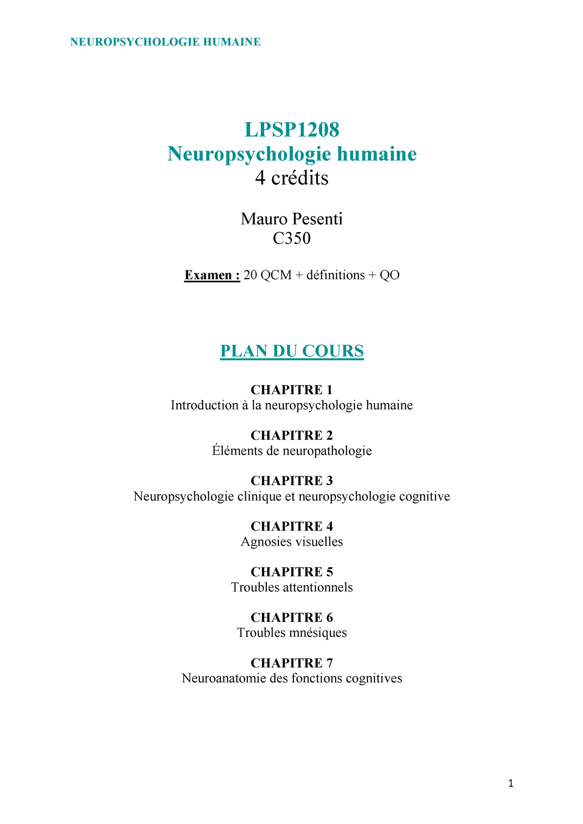 Notes Neuropsychologie Warning Tt Undefined Function 32 Lpsp 1208 Neuropsychologie Humaine 