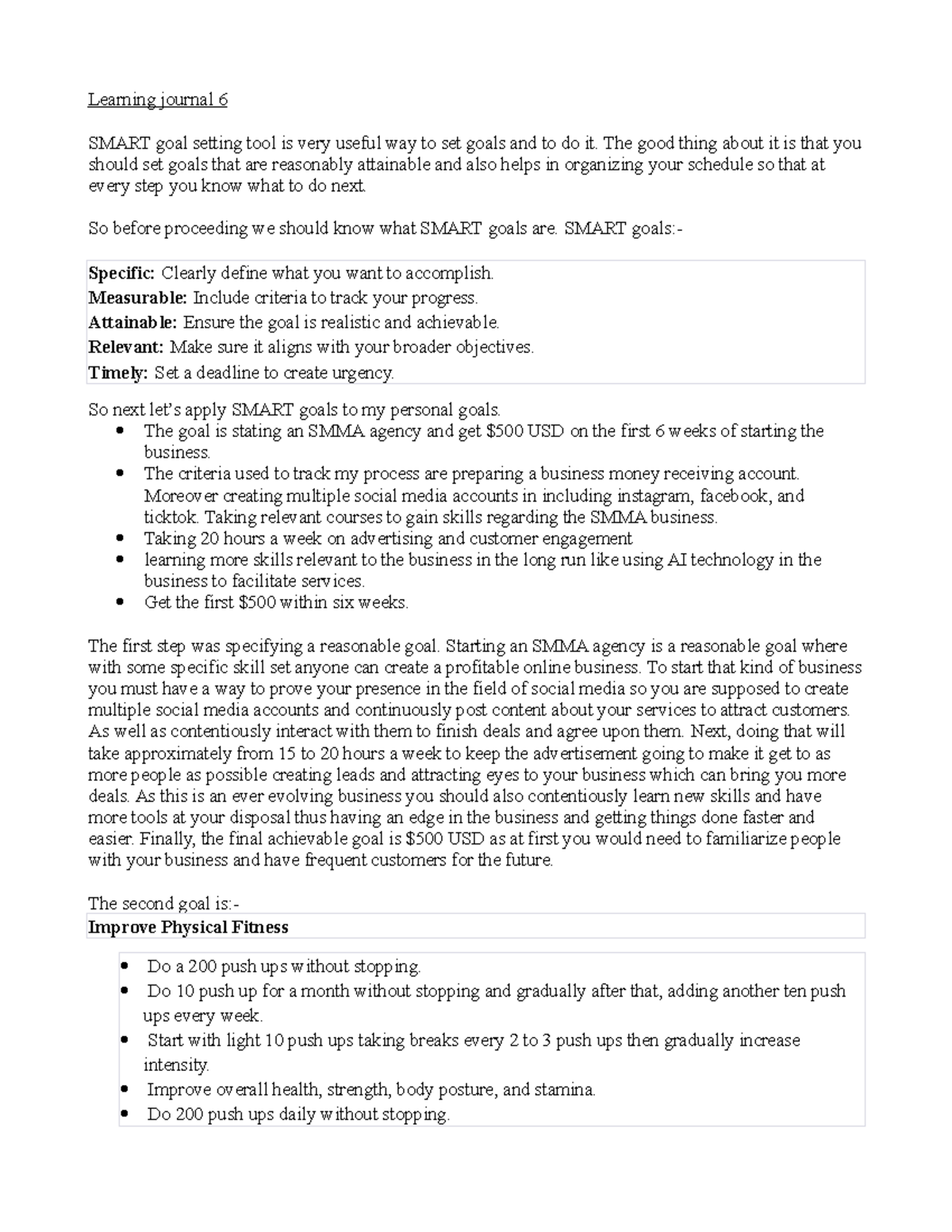 Learning journal 6 - The good thing about it is that you should set ...