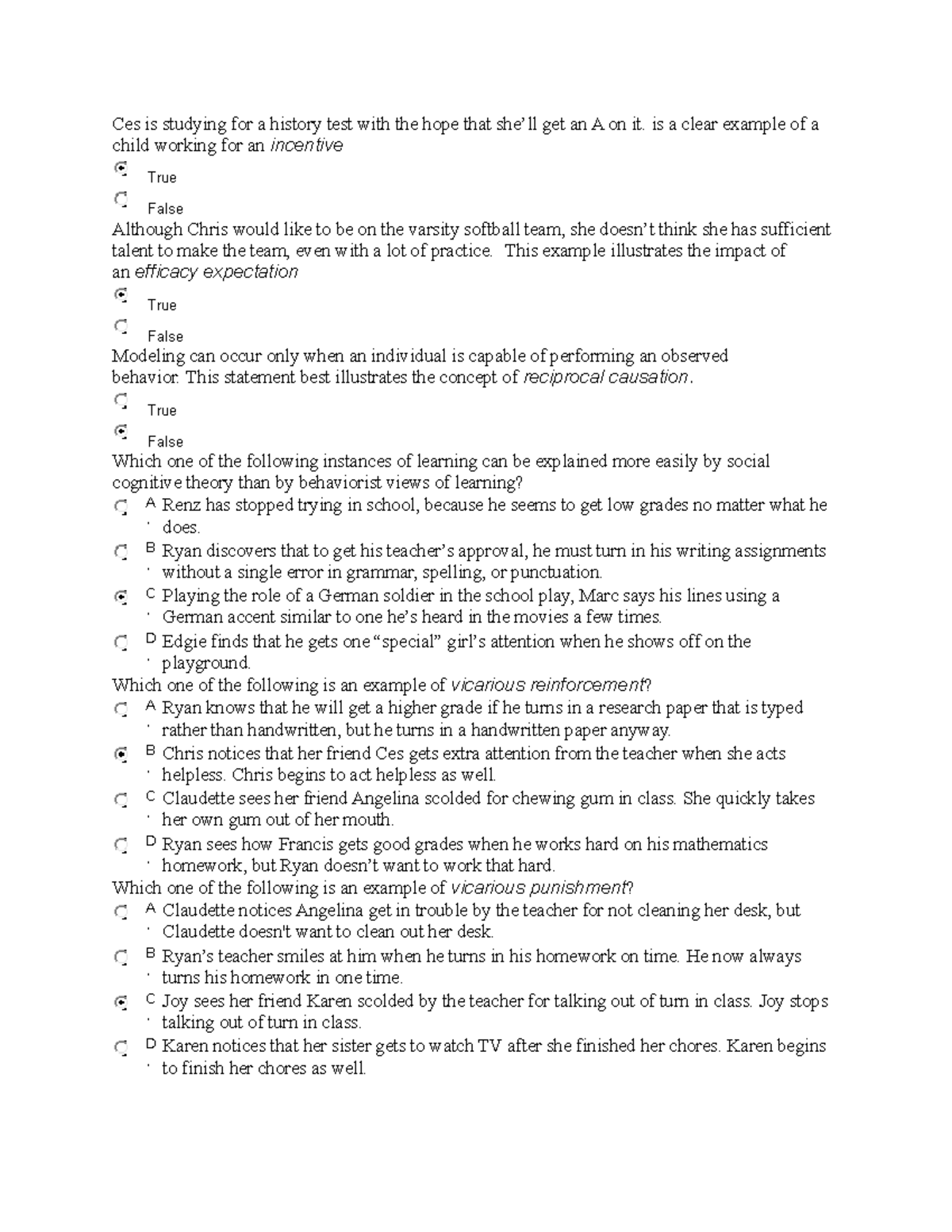 Sample/practice exam 2017, questions and answers - Ces is studying for ...