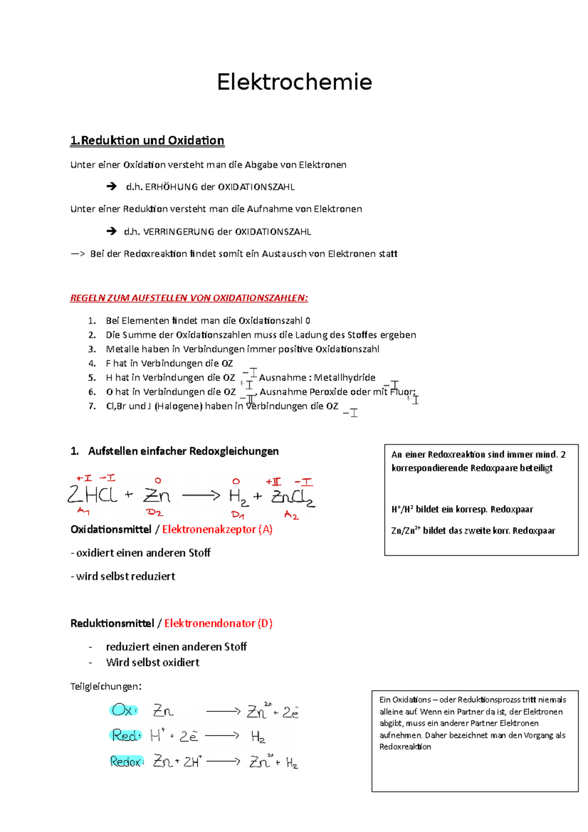 Was Versteht Man Unter Oxidation Elektrochemie Zusammenfassung - Elektrochemie 1 und Oxidation Unter