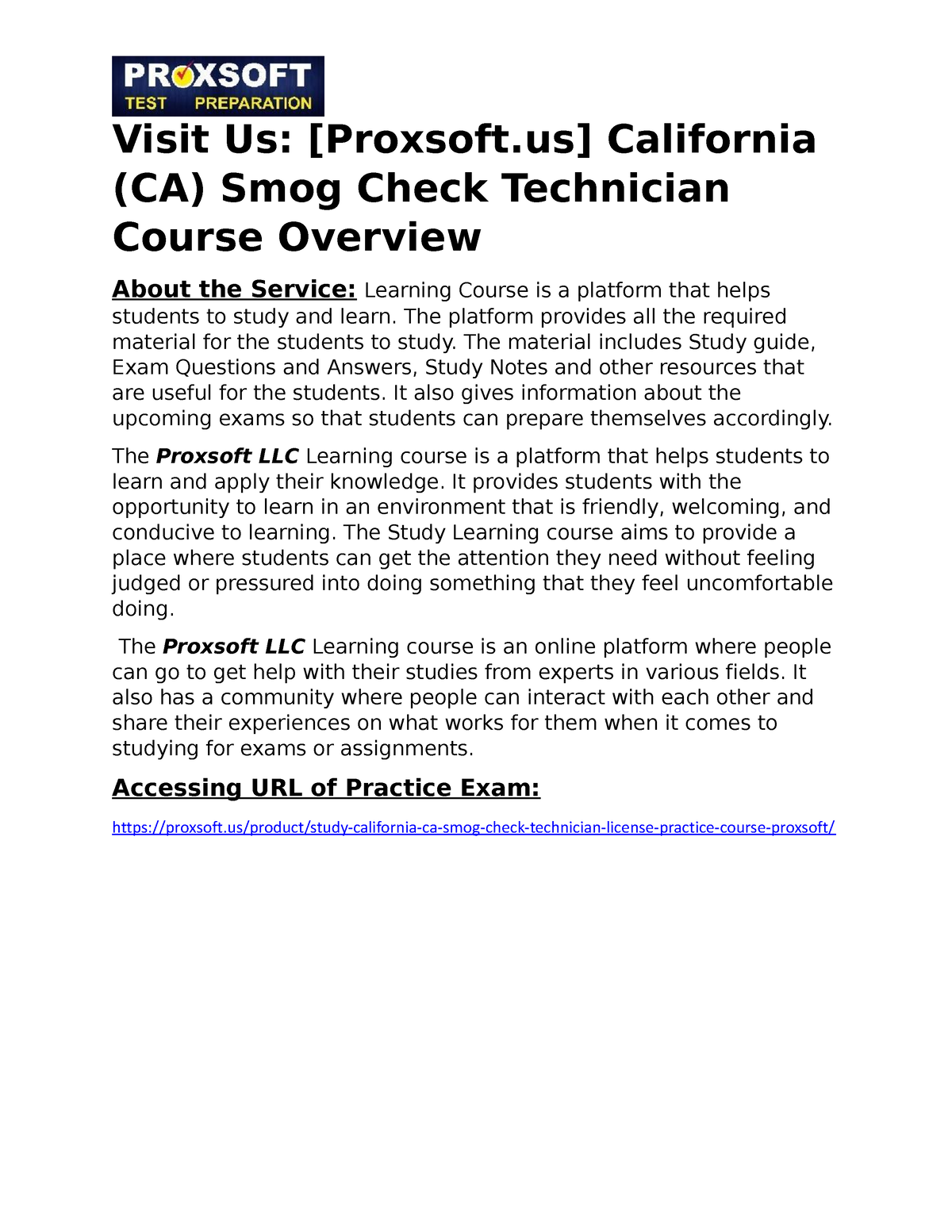 California (CA) Smog Check Technician Practice Course - Visit Us