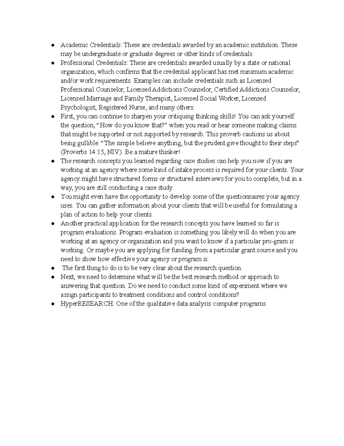 Ch. 14 psych 255 notes - Academic Credentials: These are credentials ...
