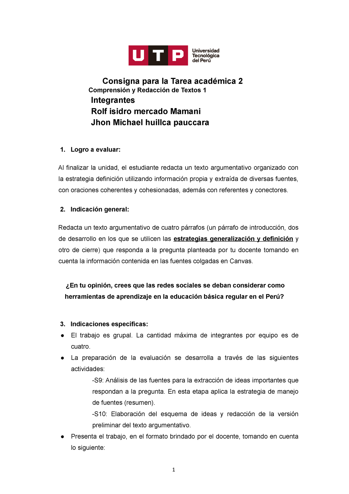 A01L TA2Consigna 22C2A - Consigna Para La Tarea Académica 2 Comprensión ...