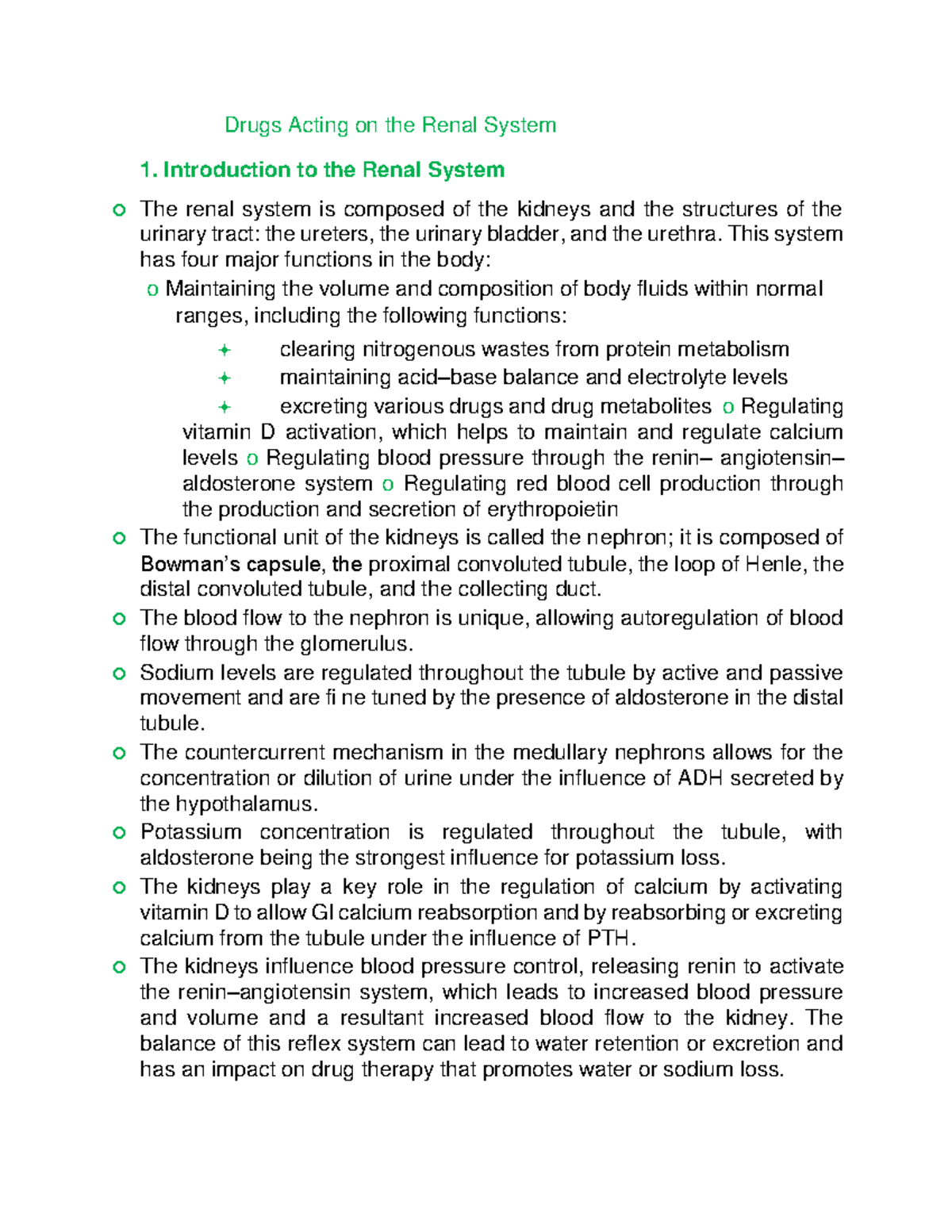 Drugs Acting on the Renal System - Drugs Acting on the Renal System ...