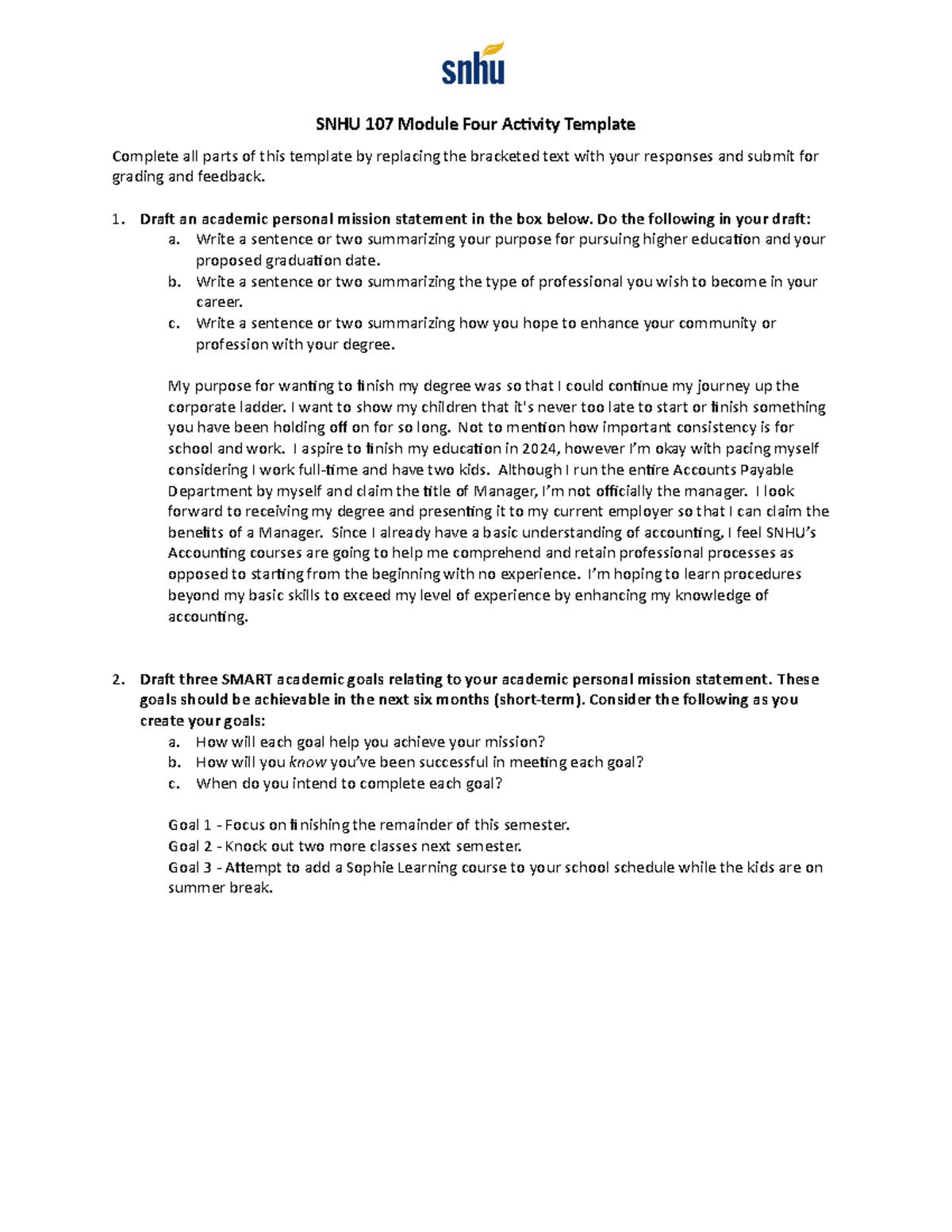 SNHU 107 Module Four Activity Template SNHU 107 Module Four Activity