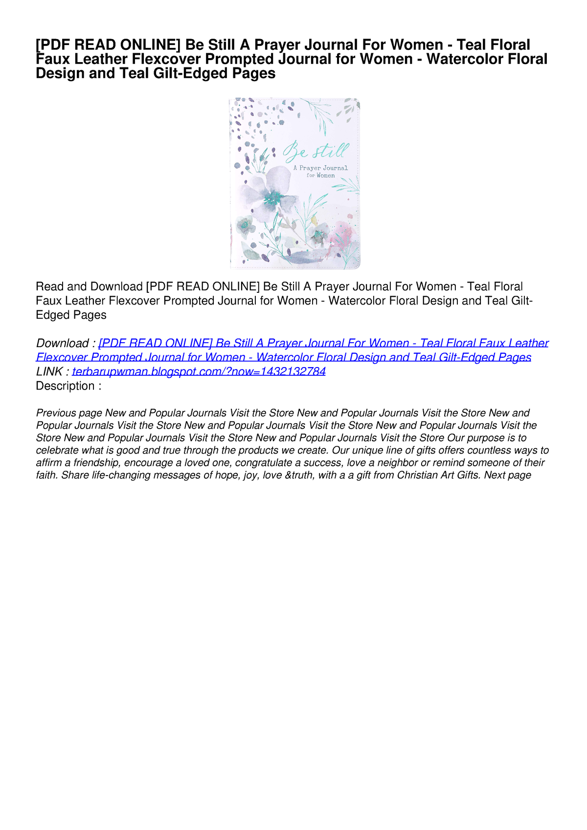 [PDF READ ONLINE] Be Still A Prayer Journal For Women - Teal Floral