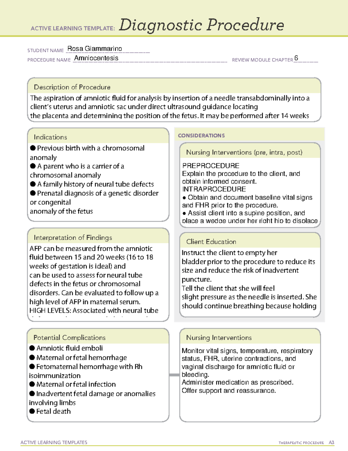 Amniocentesis ACTIVE LEARNING TEMPLATES THERAPEUTIC PROCEDURE A 