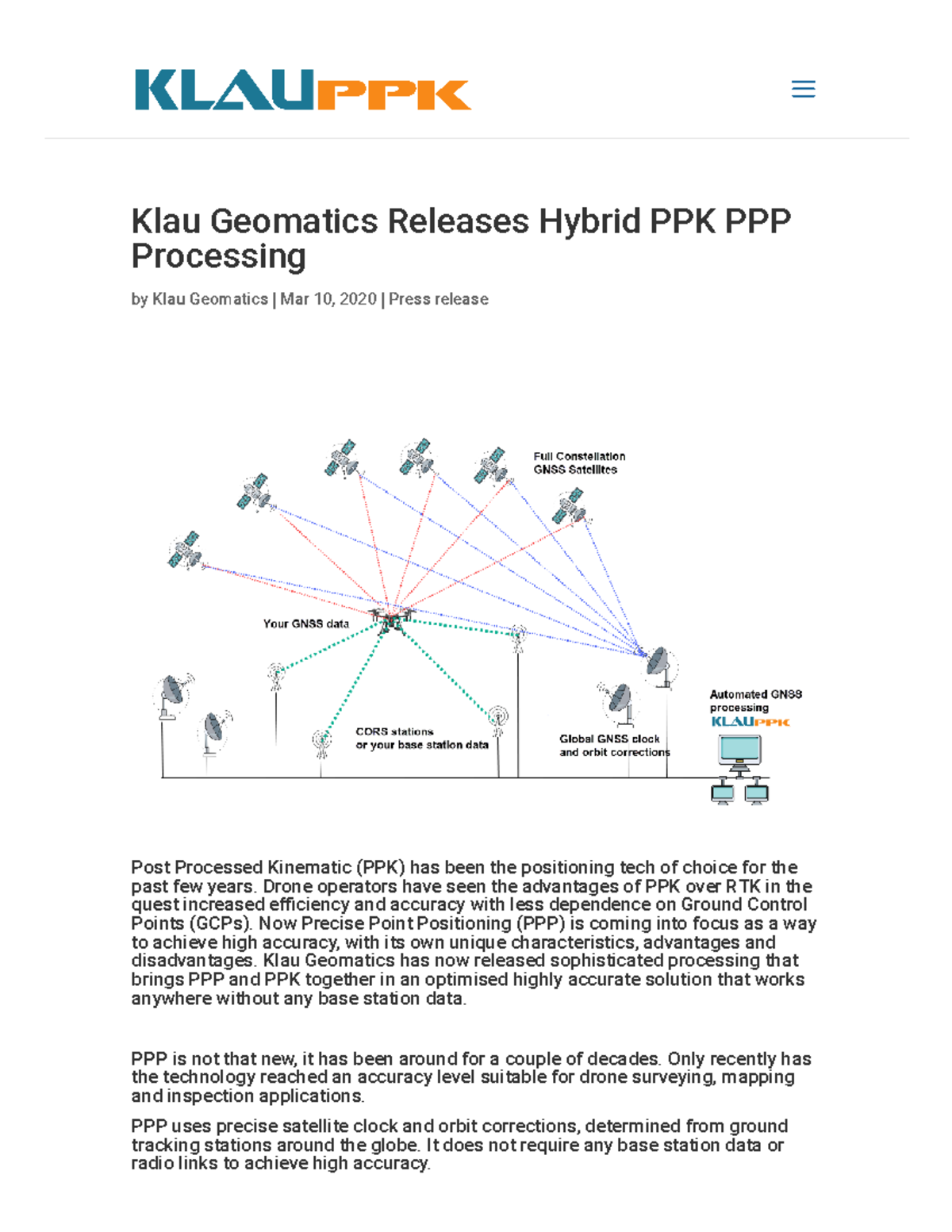 Klau Geomatics Releases Hybrid PPK PPP Processing Klau PPK PPP PPK ...