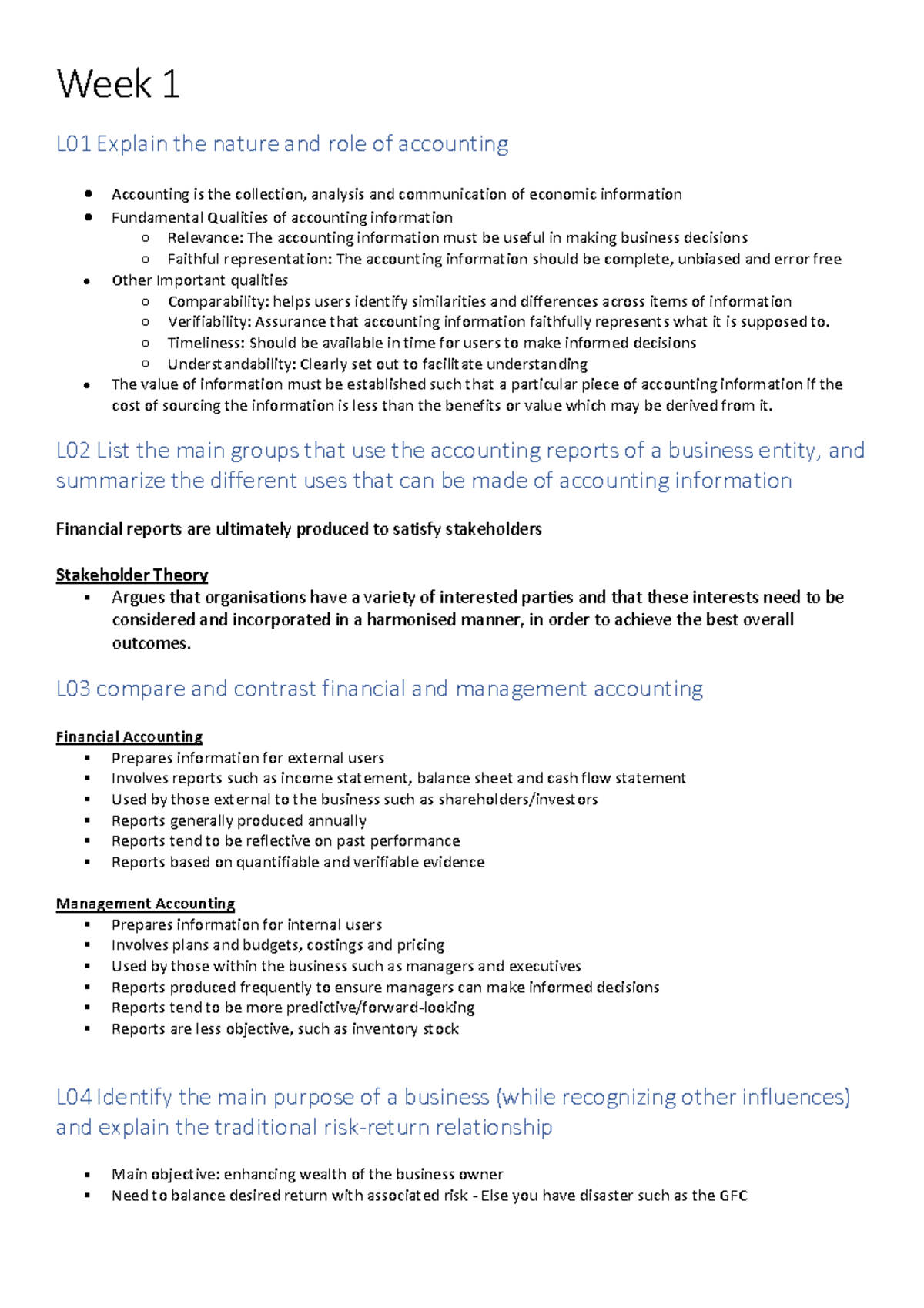 Hd buss1030 notes 2018 - Week 1 L01 Explain the nature and role of ...