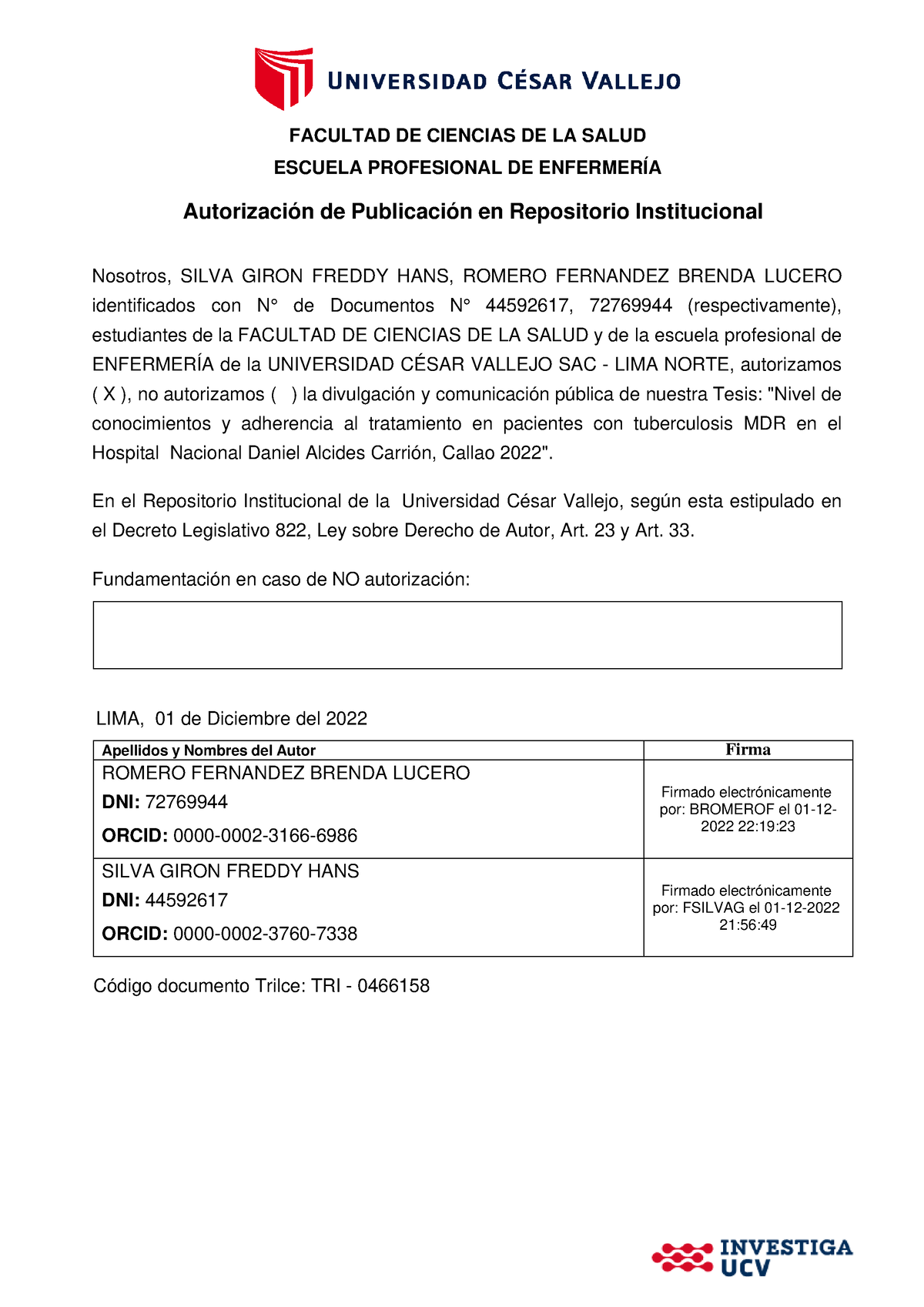 Autorización De Publicación En Repositorio Institucional - FACULTAD DE ...