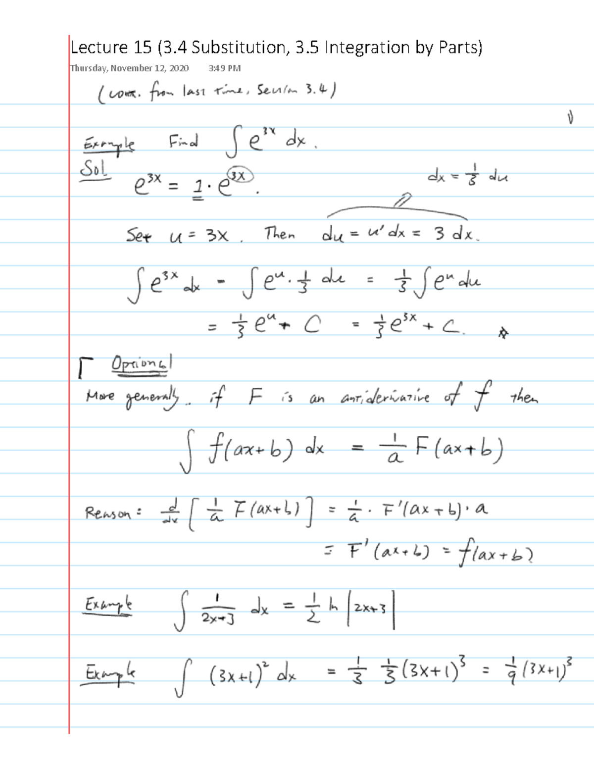 Lecture 15 3 4 Substitution 3 5 Integration By Parts Mat1300
