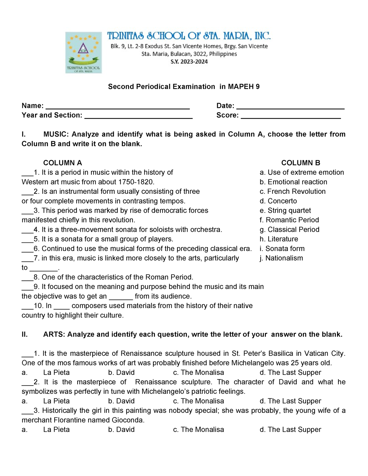 2ND Periodical ( Mapeh 9) - Second Periodical Examination In MAPEH 9 ...