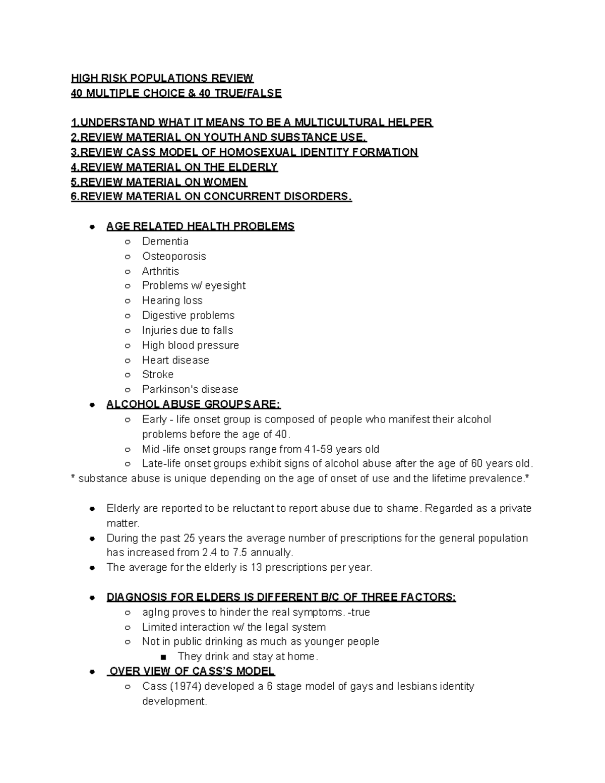 HIGH RISK Populations Review - HIGH RISK POPULATIONS REVIEW 40 MULTIPLE