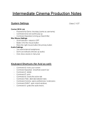 Intermediate Cinema Production Notes - (should never ask you for it ...