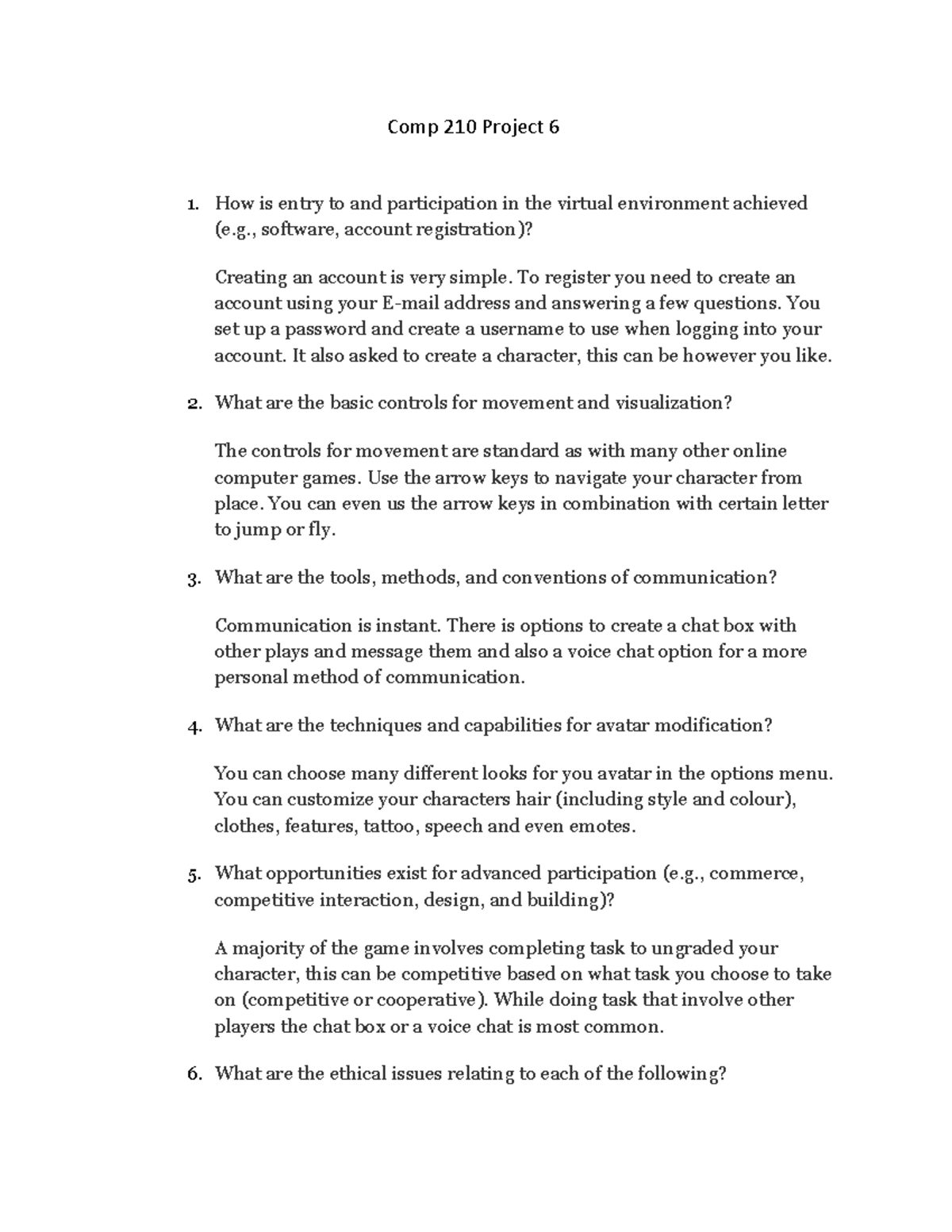 Comp 210 Project 6 - Description - Comp 210 Project 6 How is entry to ...