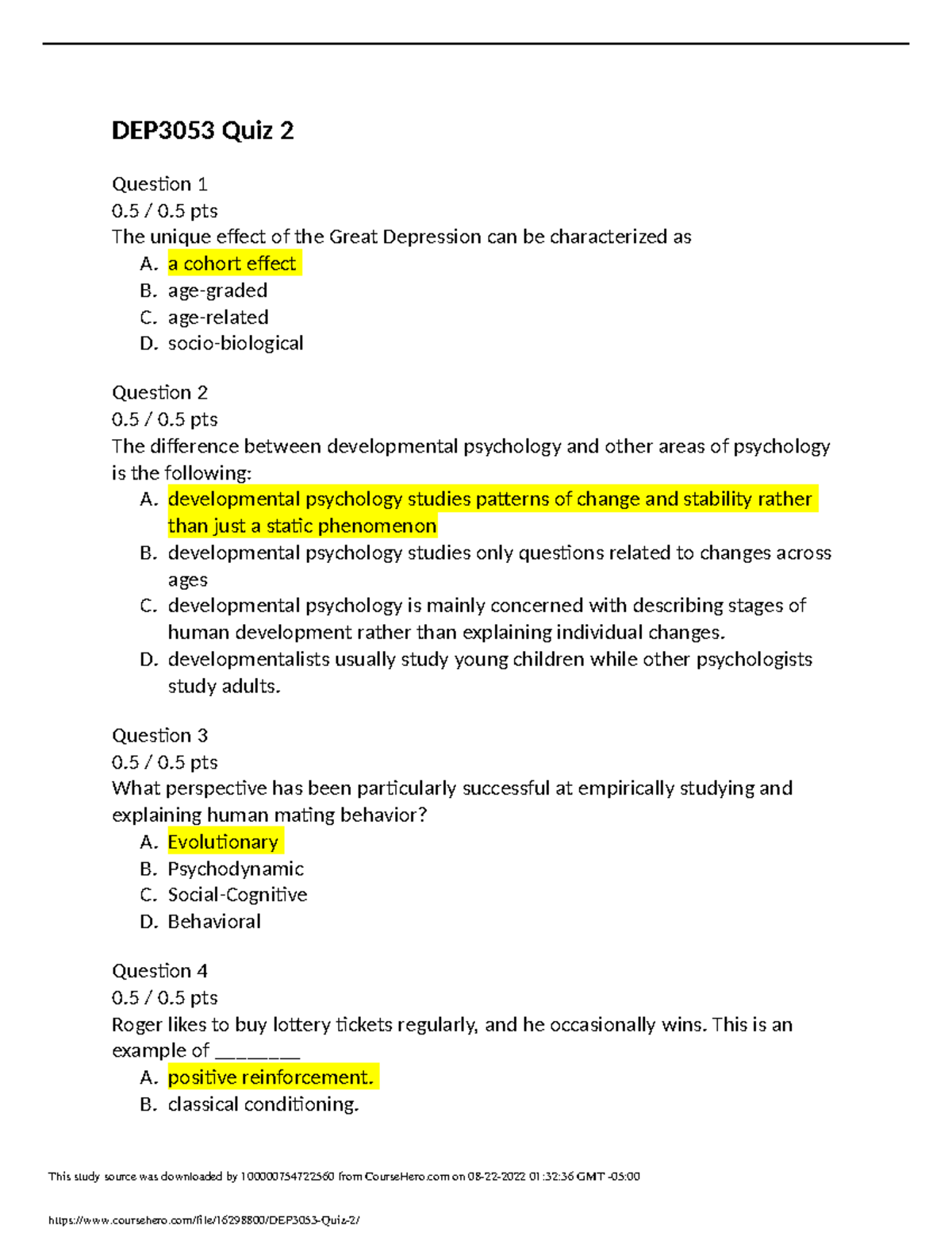 DEP 3053 Quiz 2 - DEP 3053 Quiz 2 - DEP3053 Quiz 2 Question 1 0 / 0 Pts ...