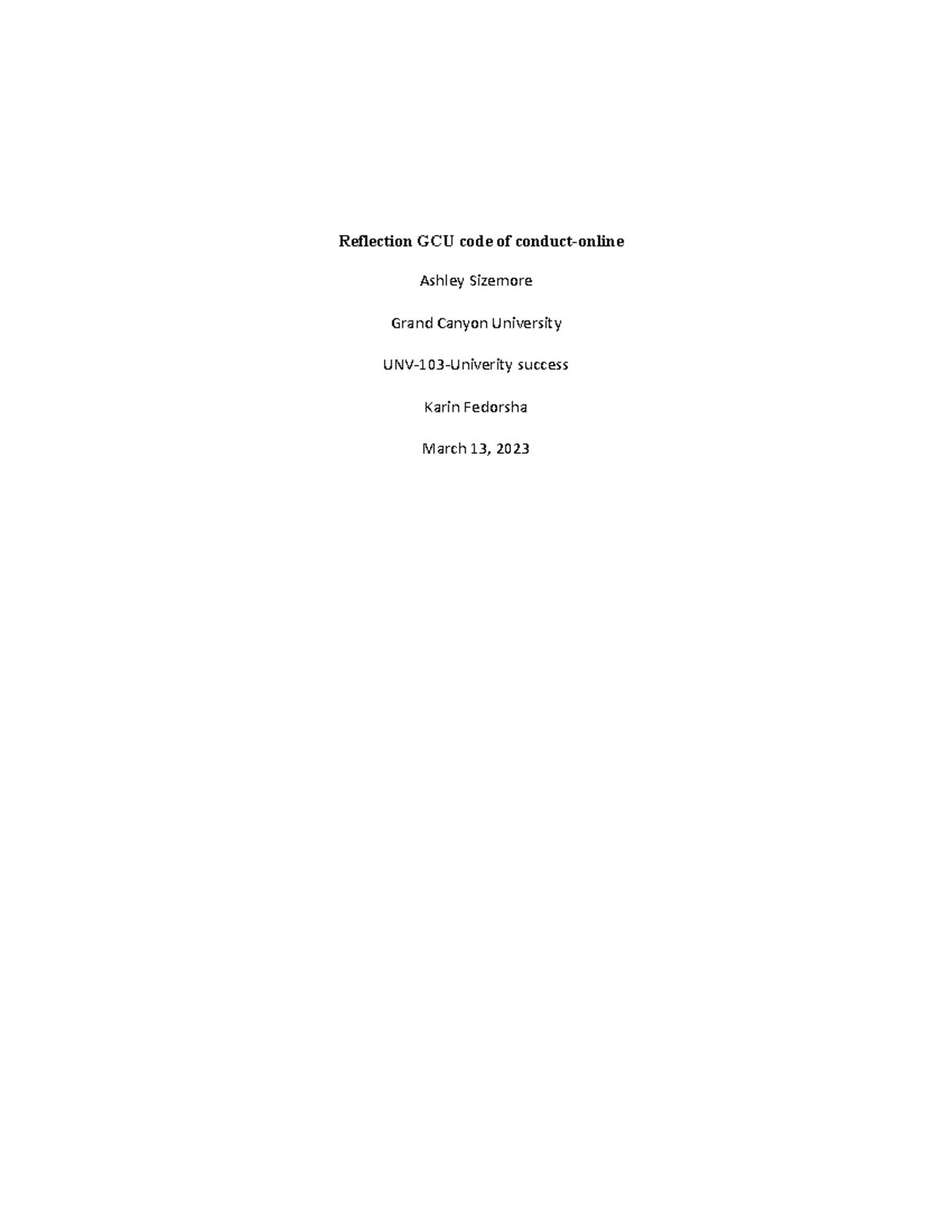 Reflection code of conduct final submission - Reflection GCU code of ...