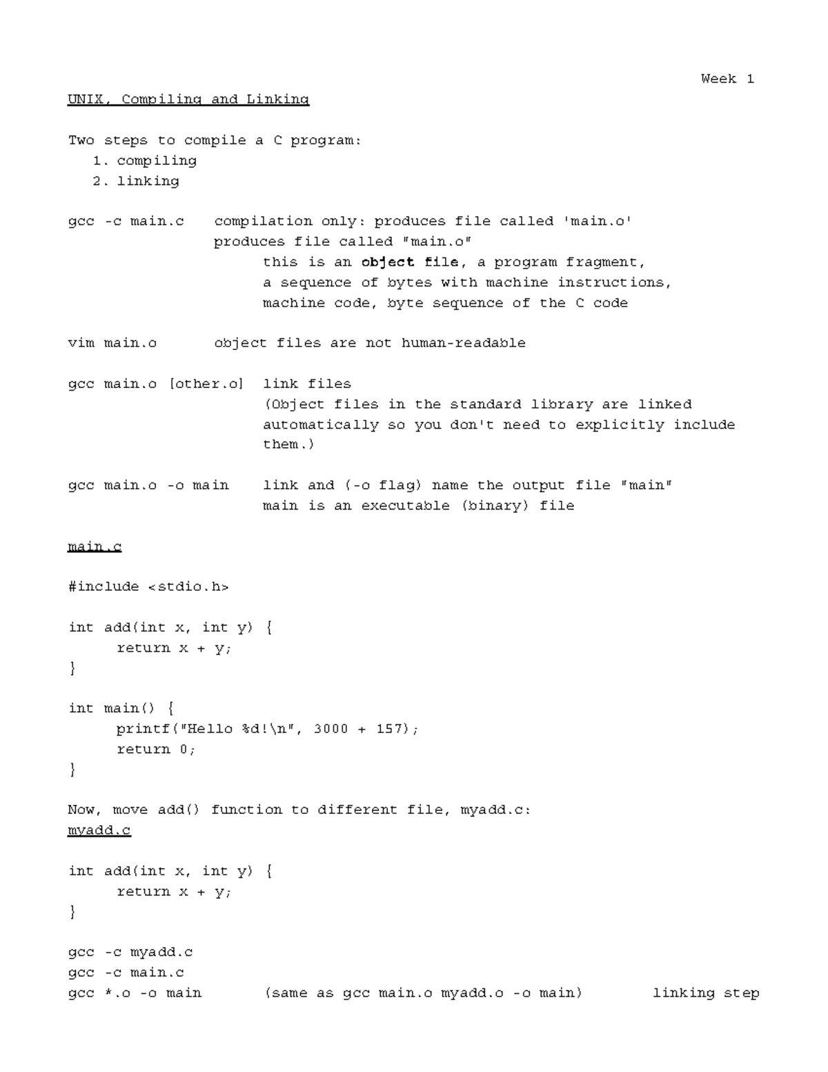 AP Lecture Notes Till Midterm 1 - Week 1 UNIX, Compiling And Linking ...