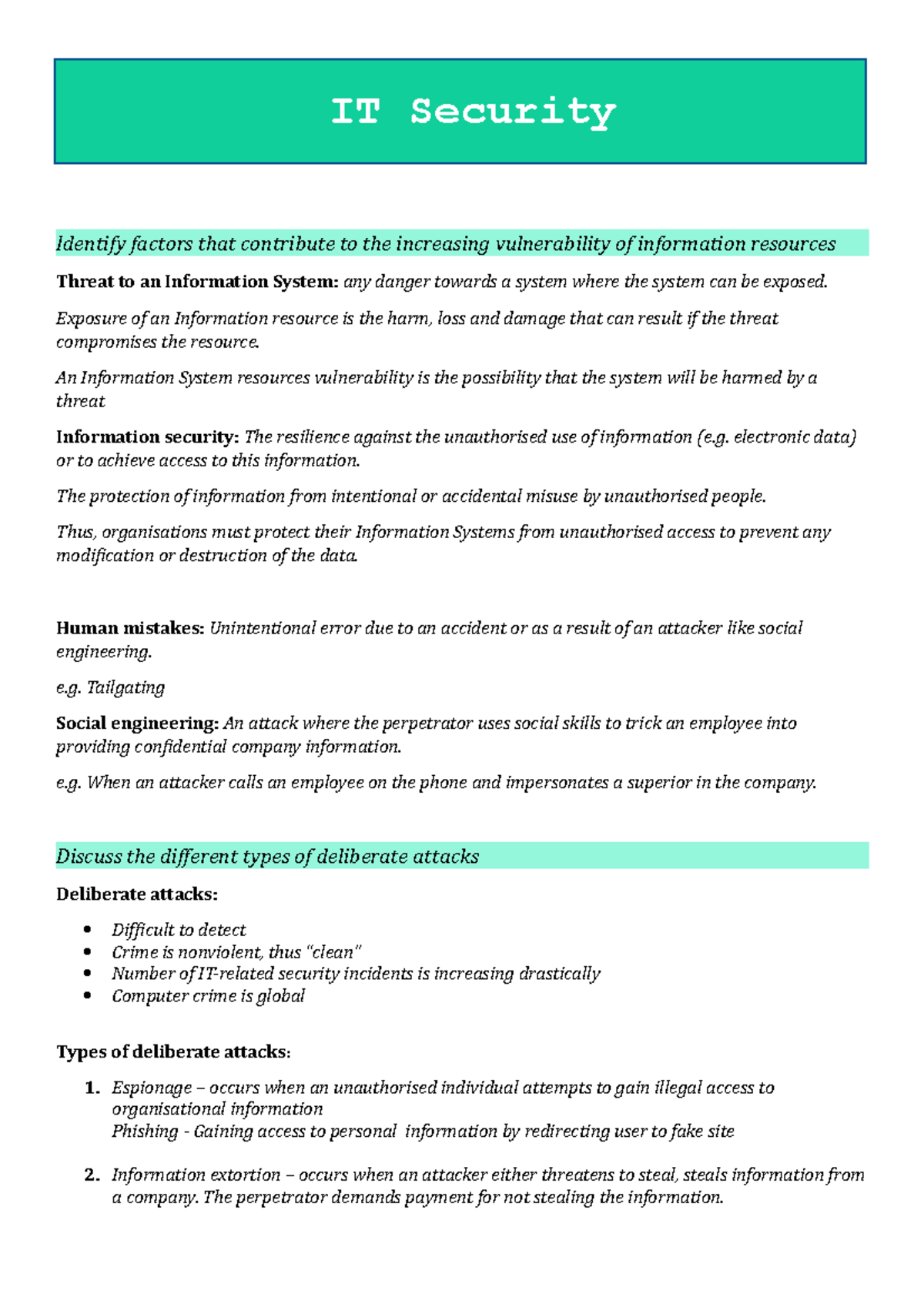 IT Security summary - ogl Identify factors that contribute to the ...