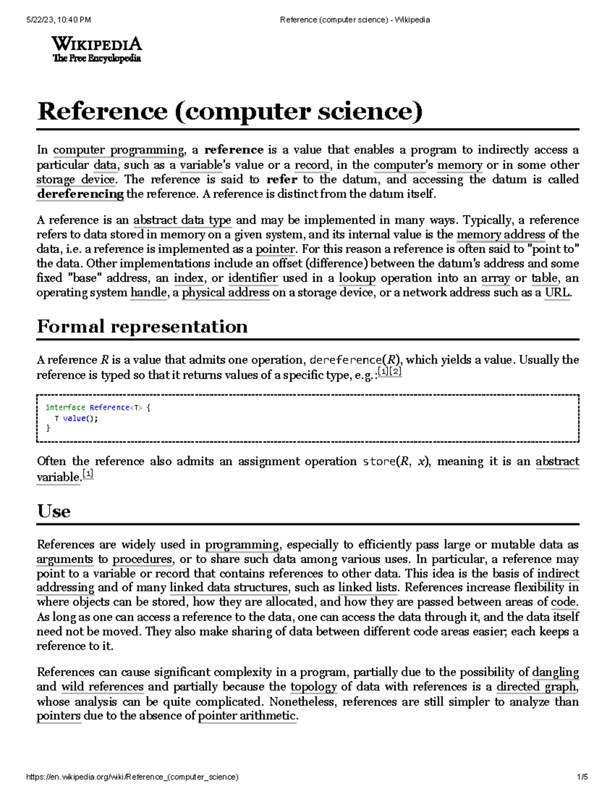Reference (computer science) - The reference is said to refer to the ...
