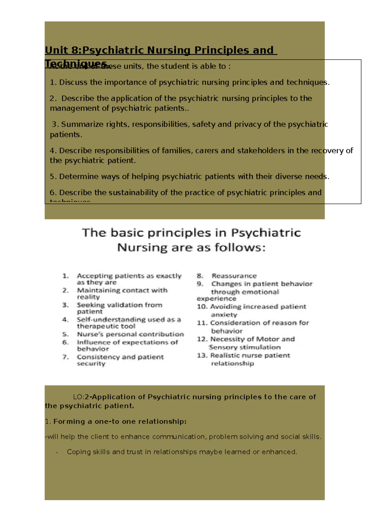 Unit 8 NP Mental short notes Unit 8Psychiatric Nursing Principles
