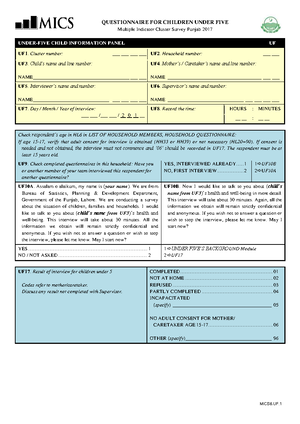 MICS6 Questionnaire for Individual Men - 20 - QUESTIONNAIRE FOR ...
