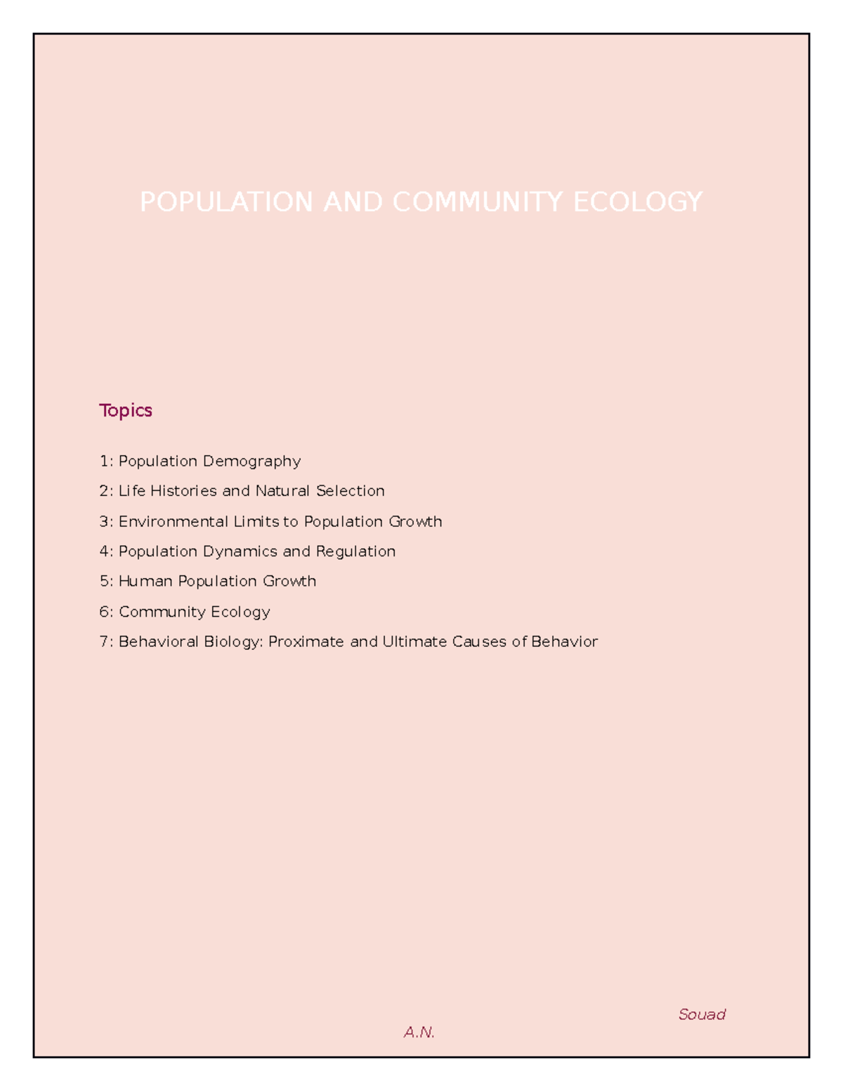 BIOL1122 Notes Chapter 45 - POPULATION AND COMMUNITY ECOLOGY Topics 1 ...