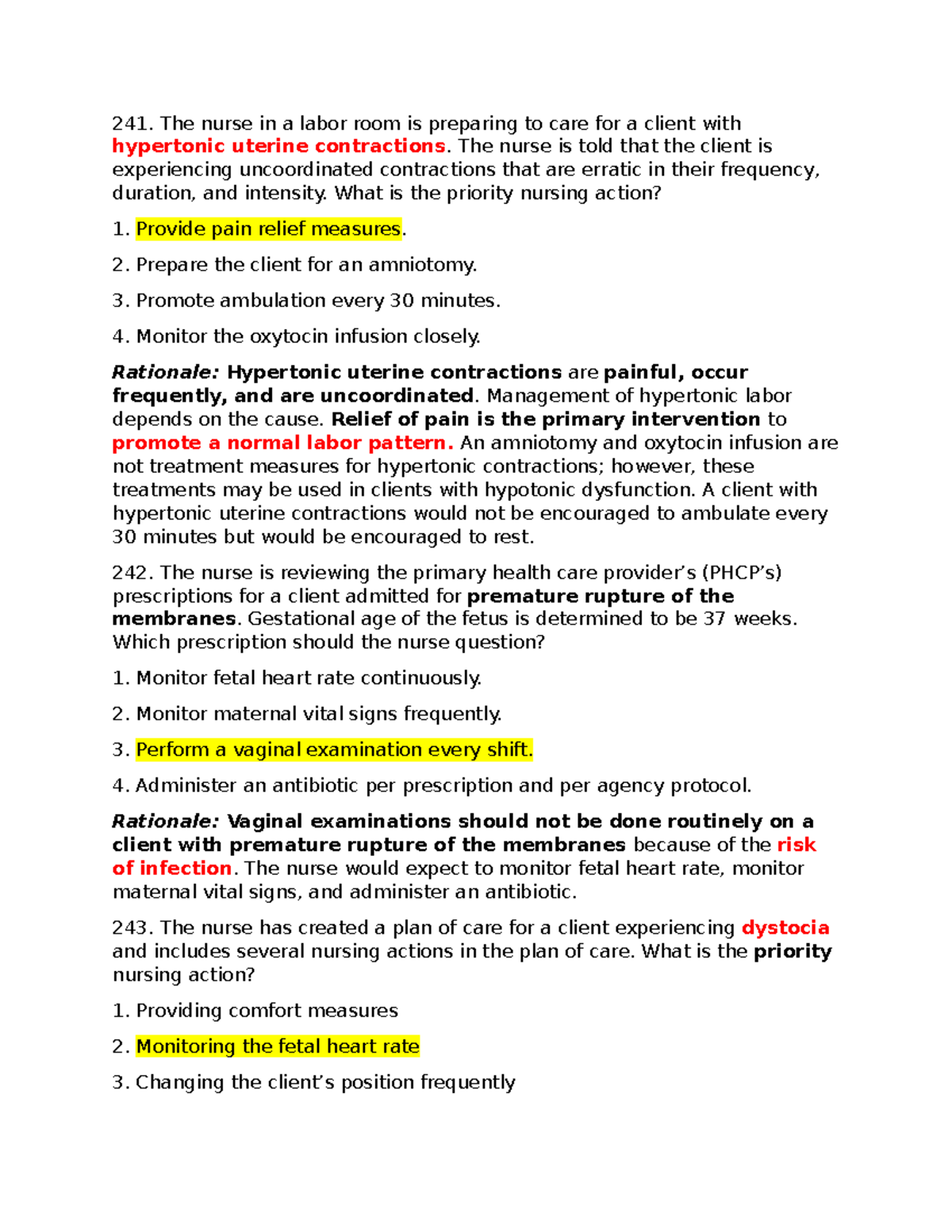 Ob questions 9 Obstetrics nursing The nurse in a labor room is