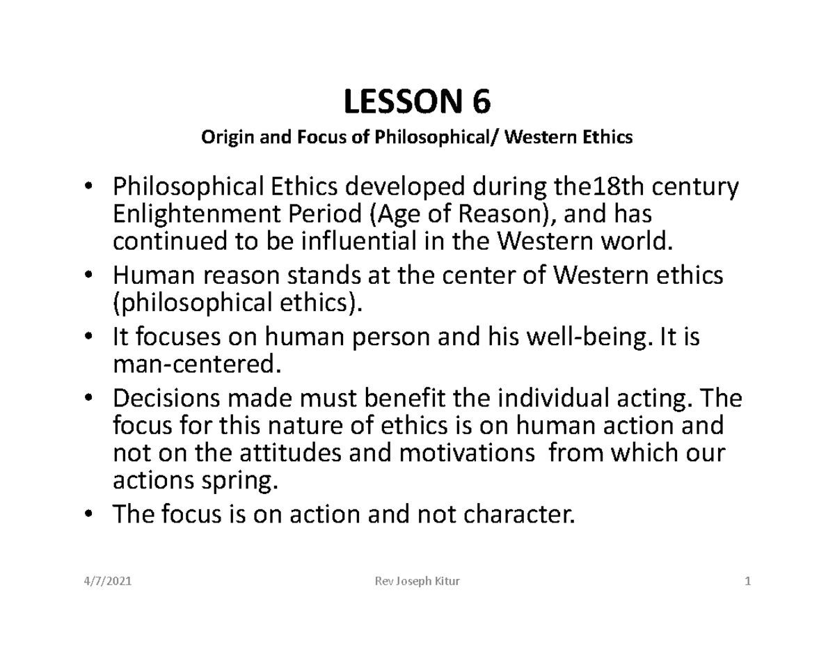 Bibl 222 Lesson 6 - LESSON 6 Origin And Focus Of Philosophical/ Western ...