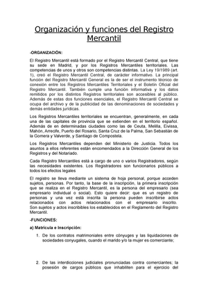 Peticionario templar En riesgo Organización y funciones del Registro Mercantil - Organización y funciones  del Registro Mercantil - Studocu
