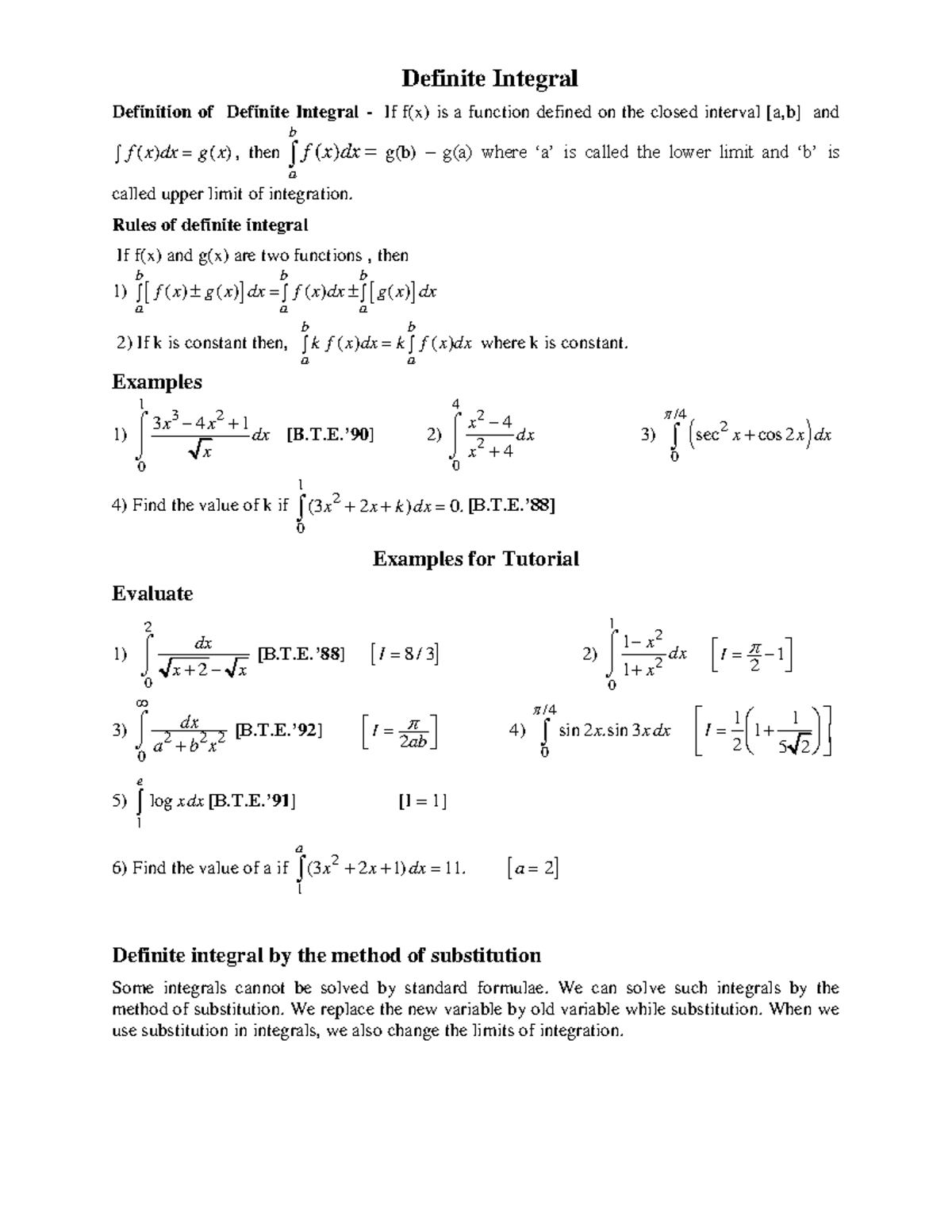 Definite Integral Teaching Definite Integral Definition Of Definite Integral If Fx Is A 0042