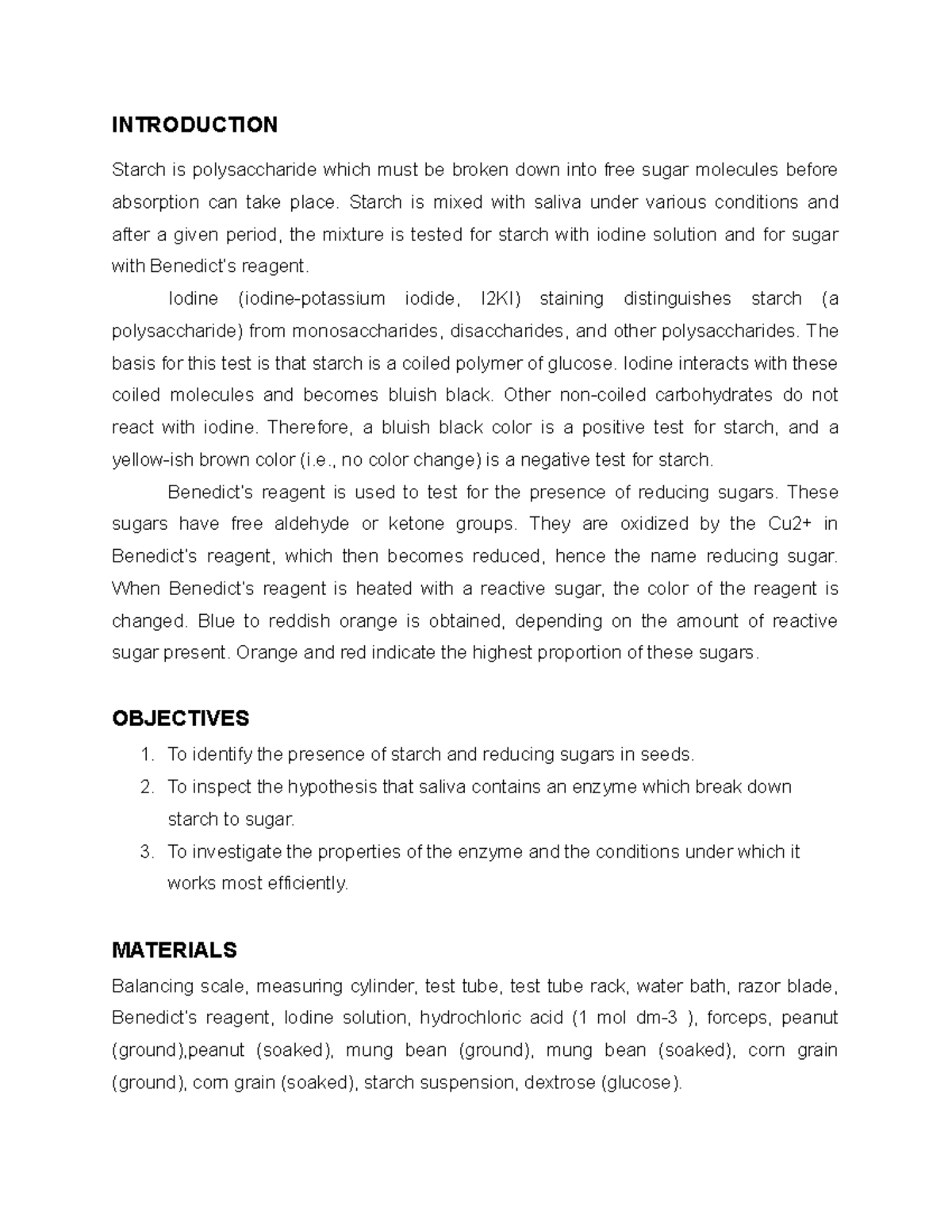 270 BIOL9GY - NOTES AND GUIDELINE - INTRODUCTION Starch is ...