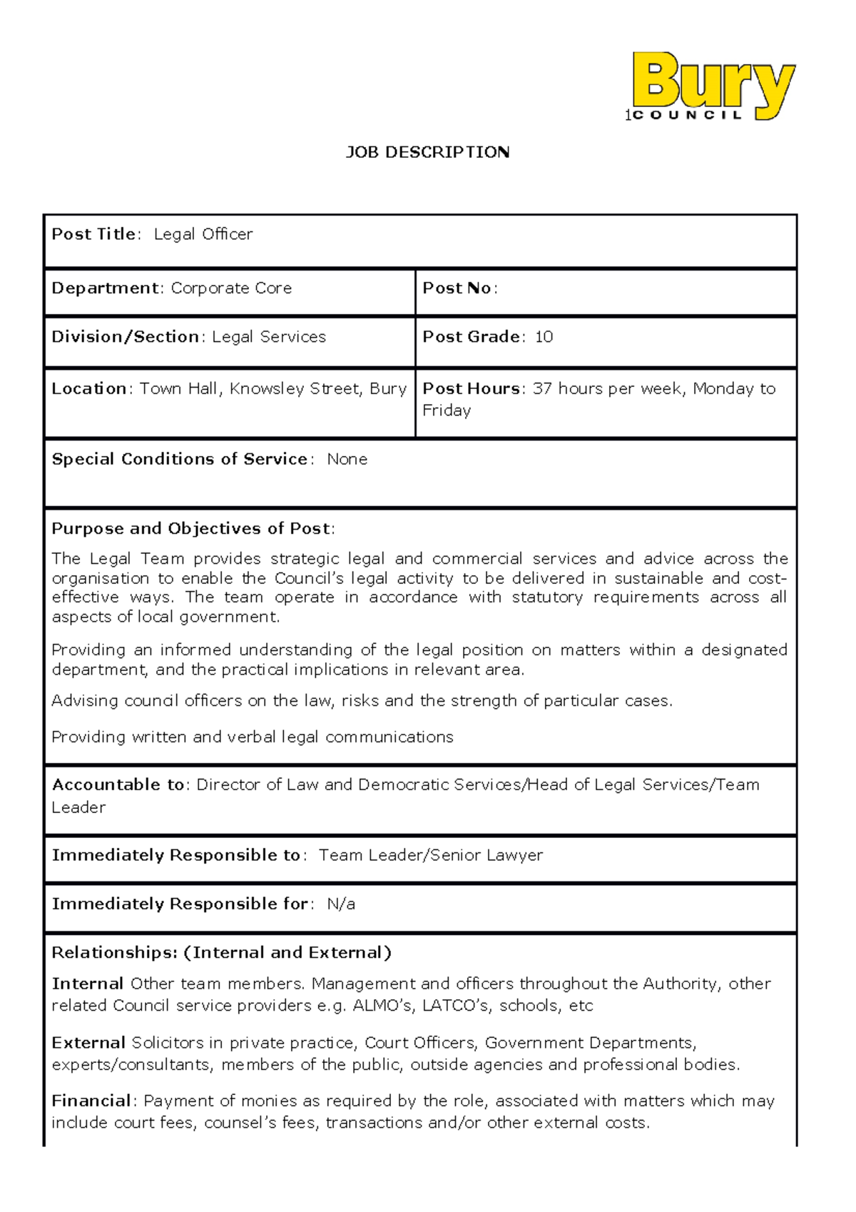 JDPS Job description for trainee solicitor role 1 JOB DESCRIPTION Post Title Legal Officer